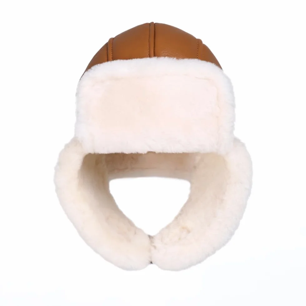 MGGMOKAY Czapka zimowa uniseks ze skóry jagnięcej, czapka Aviator, rosyjska czapka z futra zimowego Ushanka Trapper
