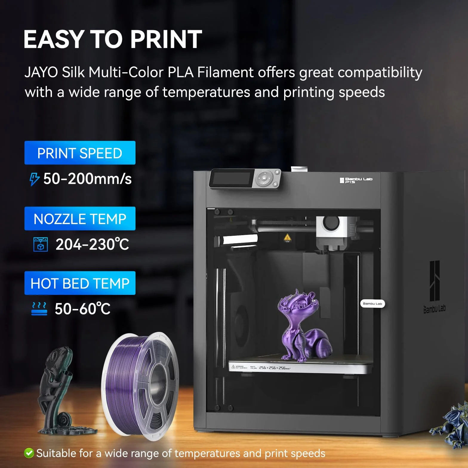 JAYO Filament PLA SILK 1,75 mm 1,1 KG, podwójny kolor filament jedwabny PLA niebieski+zielony, błyszcząca jedwabista powierzchnia, zmiana koloru 360°, dokładność +/-0,02 mm, kompatybilny ze wszystkimi