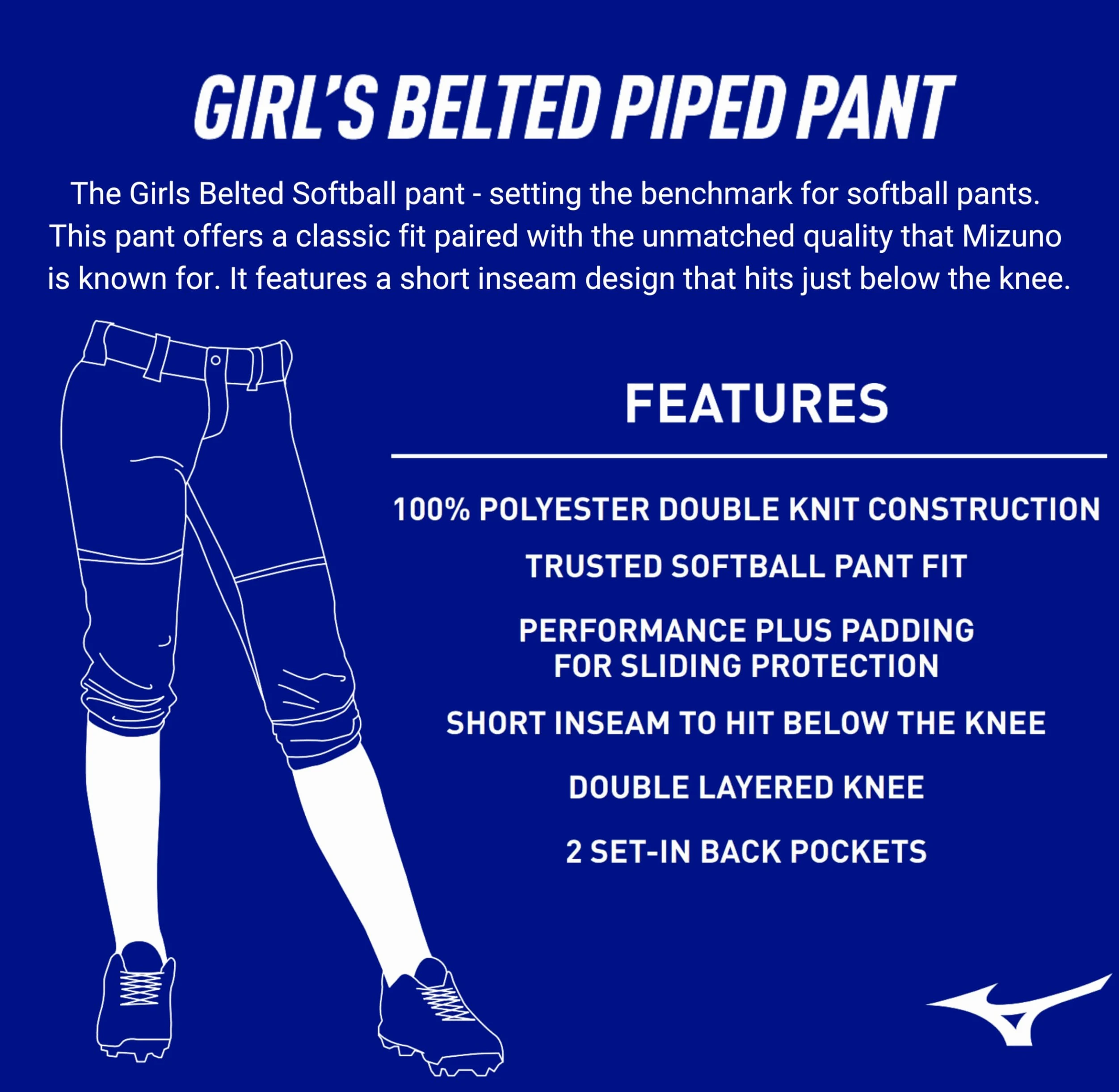 Mizuno Girl's Belted Piped Softball Pant - Spodnie Dziewczynki