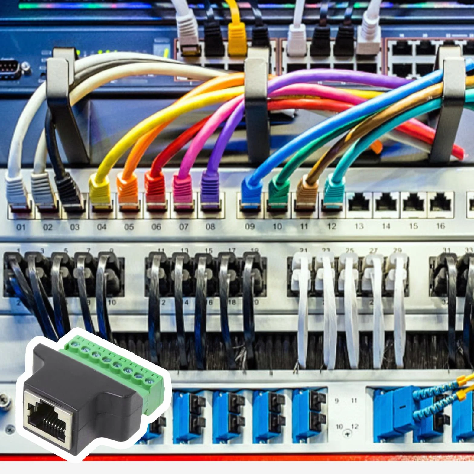 2 sztuki adapterów zaciskowych RJ45, gniazdo RJ45 do bloku zacisków zaciskowych 8-pinowych, złącze Ethernet, odpowiednie do kamer CCTV, cyfrowych DVR, urządzeń sieciowych