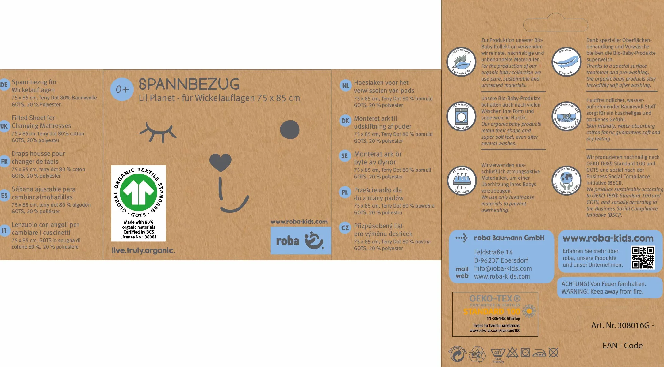 roba organic Pokrowiec na Mata do Przewijania Lil Planet - dla podkładek o wymiarach 75 x 85 cm - Zdejmowany pokrowiec z organicznej bawełny - Certyfikat GOTS - Różowy/Mauve