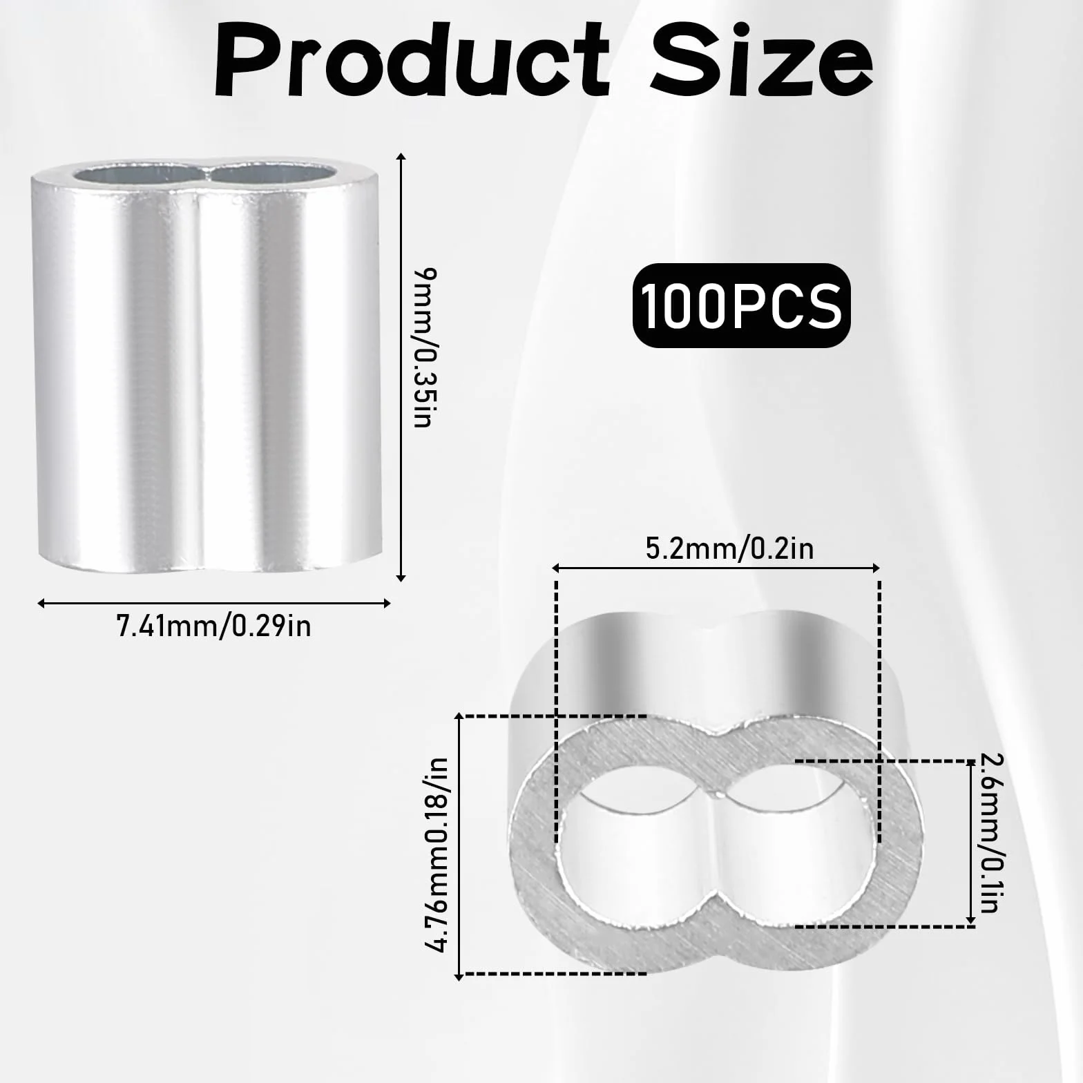 Cobee 100 jednostek, aluminiowe tuleje zaciskowe, 2 mm aluminiowe pierścienie zaciskowe do lin i kabli stalowych o średnicy 2 mm.