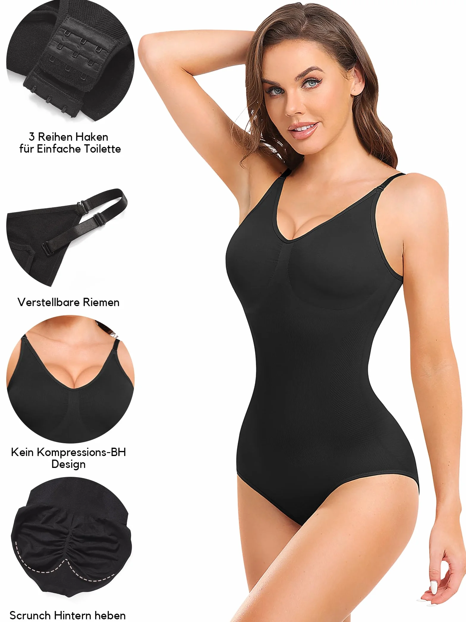 Wealurre Shapewear damskie body modelujące, efektywne wyszczuplające brzuch, mocne body, modelujące body damskie