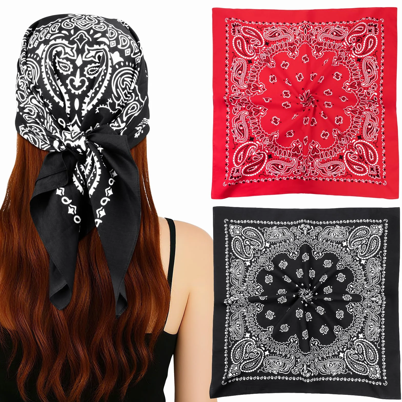 MELLIEX 2 szt. Bandana Mężczyzna Kobieta, Bawełna Paisley Chustka Głowa, Denim Szalik Na Szyję, 70 x 70 cm