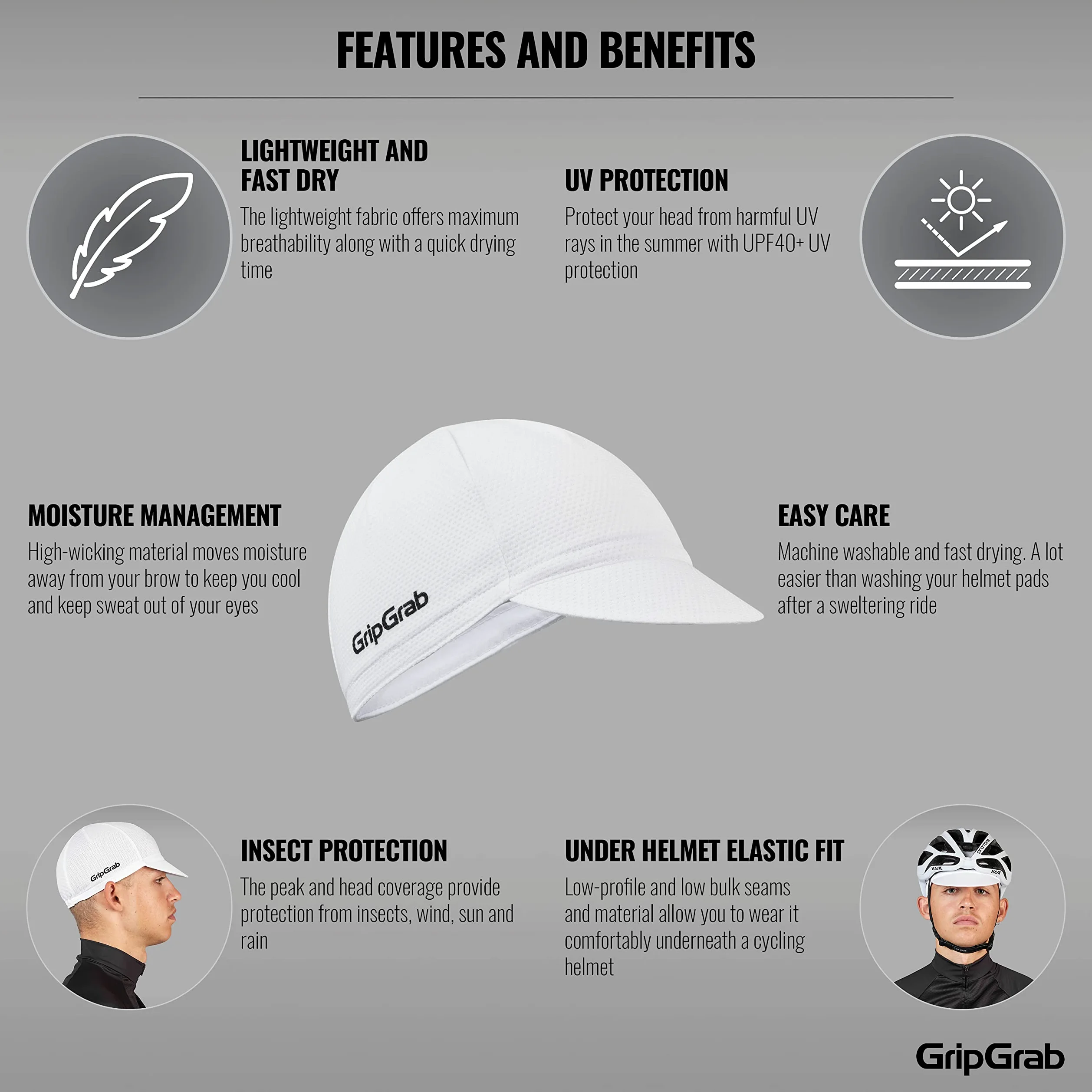 GripGrab Lekka czapka na lato Cycling Cap ochrona przed promieniowaniem UV kask rowerowy czapka retro kolarstwo siatka ochrona przed muchami czapka rowerowa