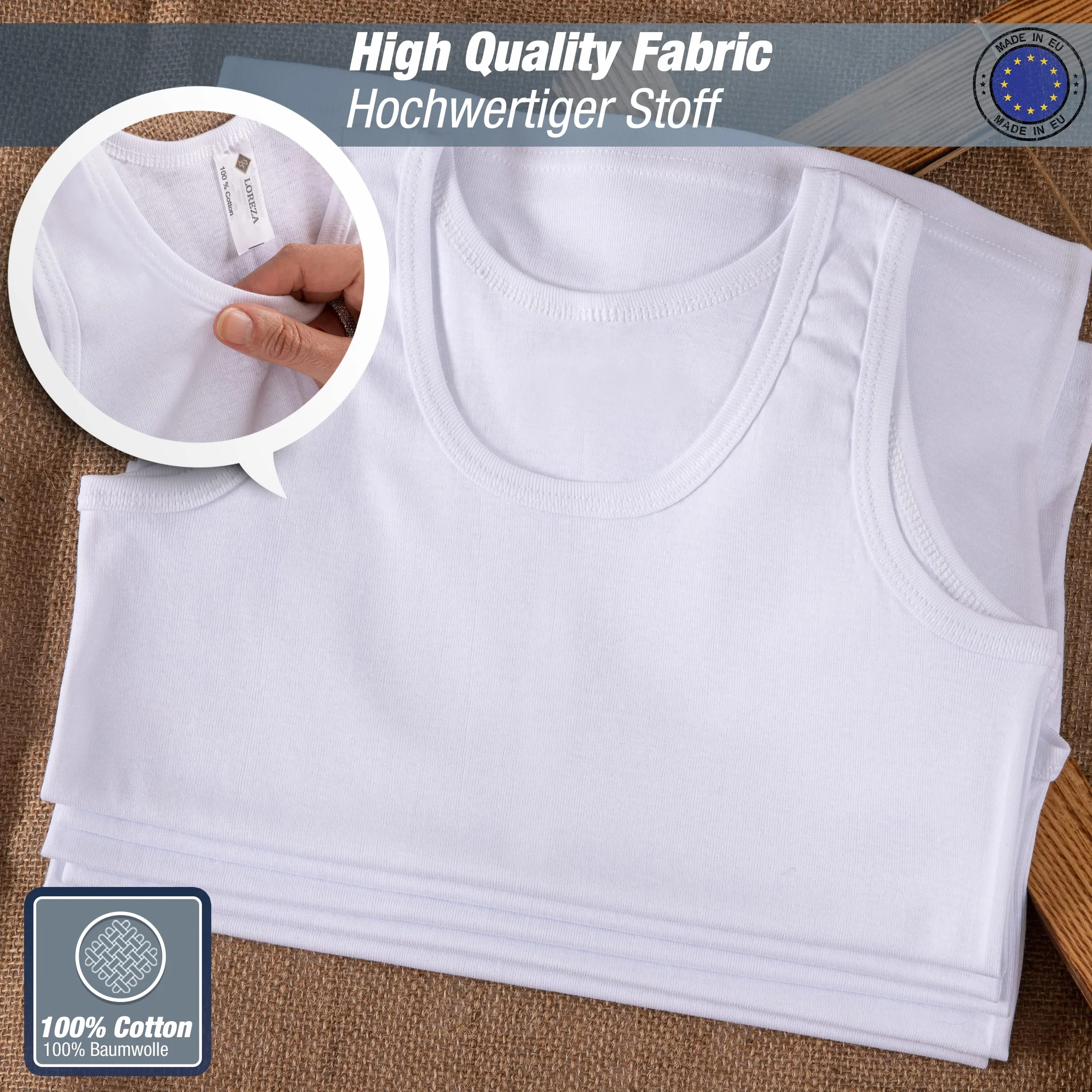 LOREZA ® 6 sztuk podkoszulek chłopięcych, 100% bawełna, tank top