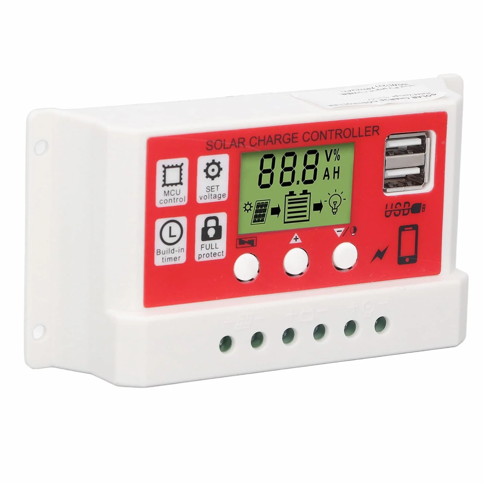 Podwójny Regulator ładowania Słonecznego USB, Inteligentny Regulator 30A z Wyświetlaczem LCD do Baterii Panelu Słonecznego, Regulowany (10A)