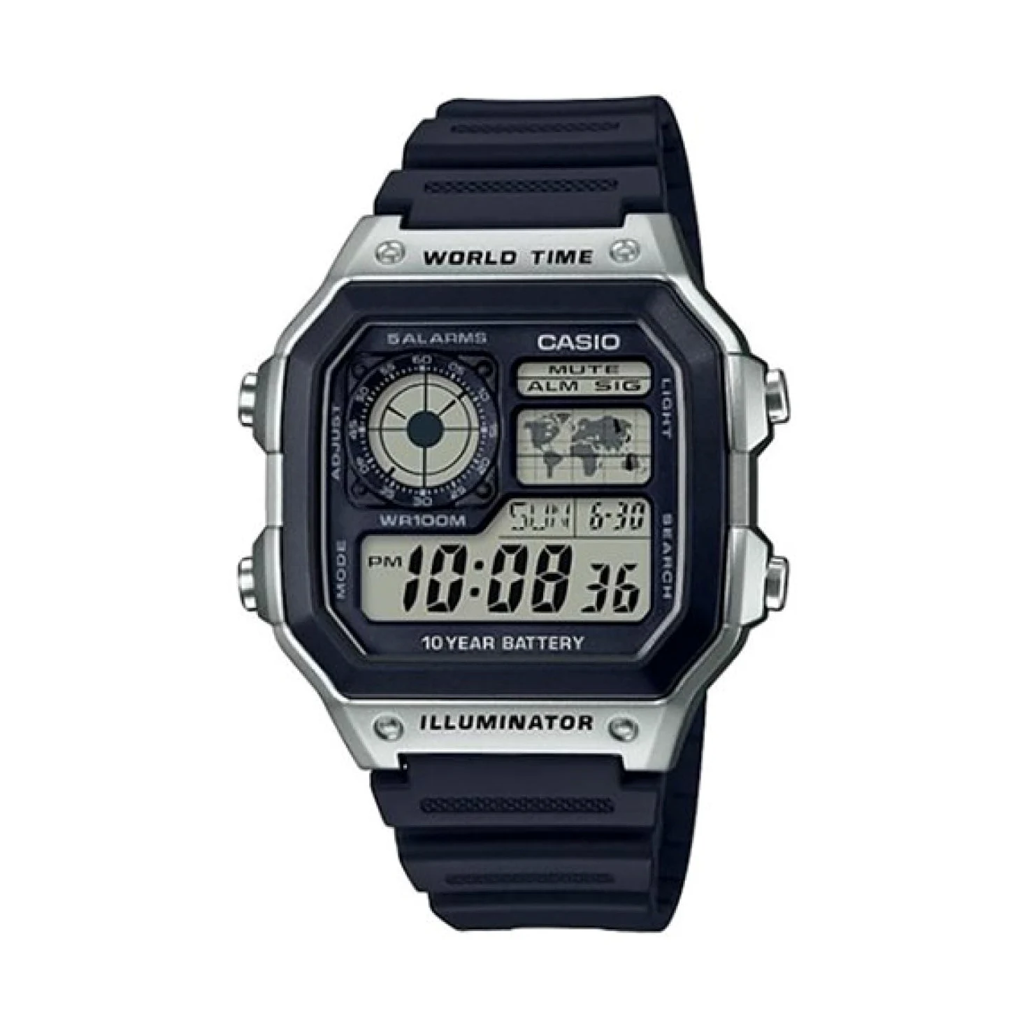 Casio - Watch AE-1200WH-1CVEF - męski zegarek - wodoodporny - cyfrowy - z elastycznym paskiem - czarny