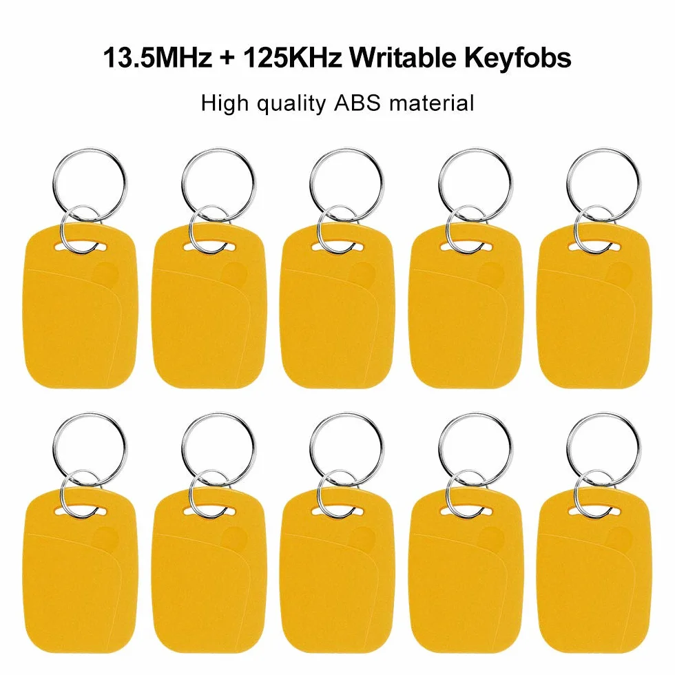 10 szt. Dual Frequency RFID brelok 125 khz i 13,56 MHz wielofunkcyjny kompozytowy brelok UID wielokrotnego użytku używany do kopiowania/klonowania klucza/kart (żółty)