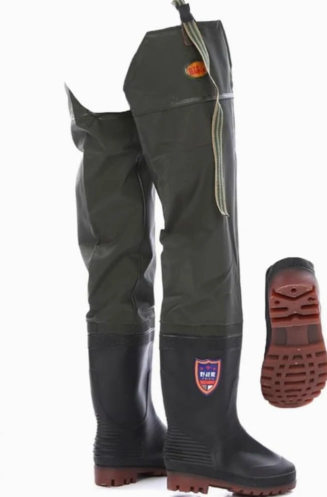 Wodery Z Pvc Wodoodporne Buty Wędkarskie, 80 Cm Wysokie Buty Do Brodzenia Z Regulowaną Klamrą I Odporną Na Zużycie Podeszwą Oxford, Green, 9.5 UK
