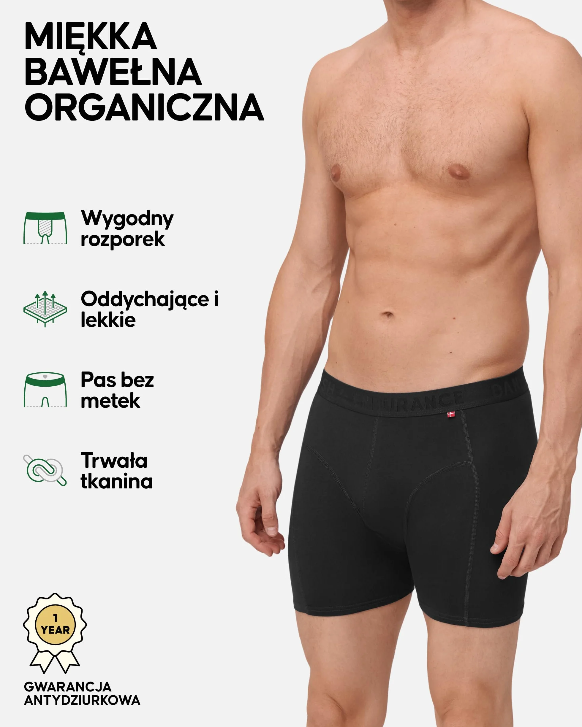 DANISH ENDURANCE Męskie Bokserki z Organicznej Bawełny, Bielizna Termoaktywna, 3-PACK