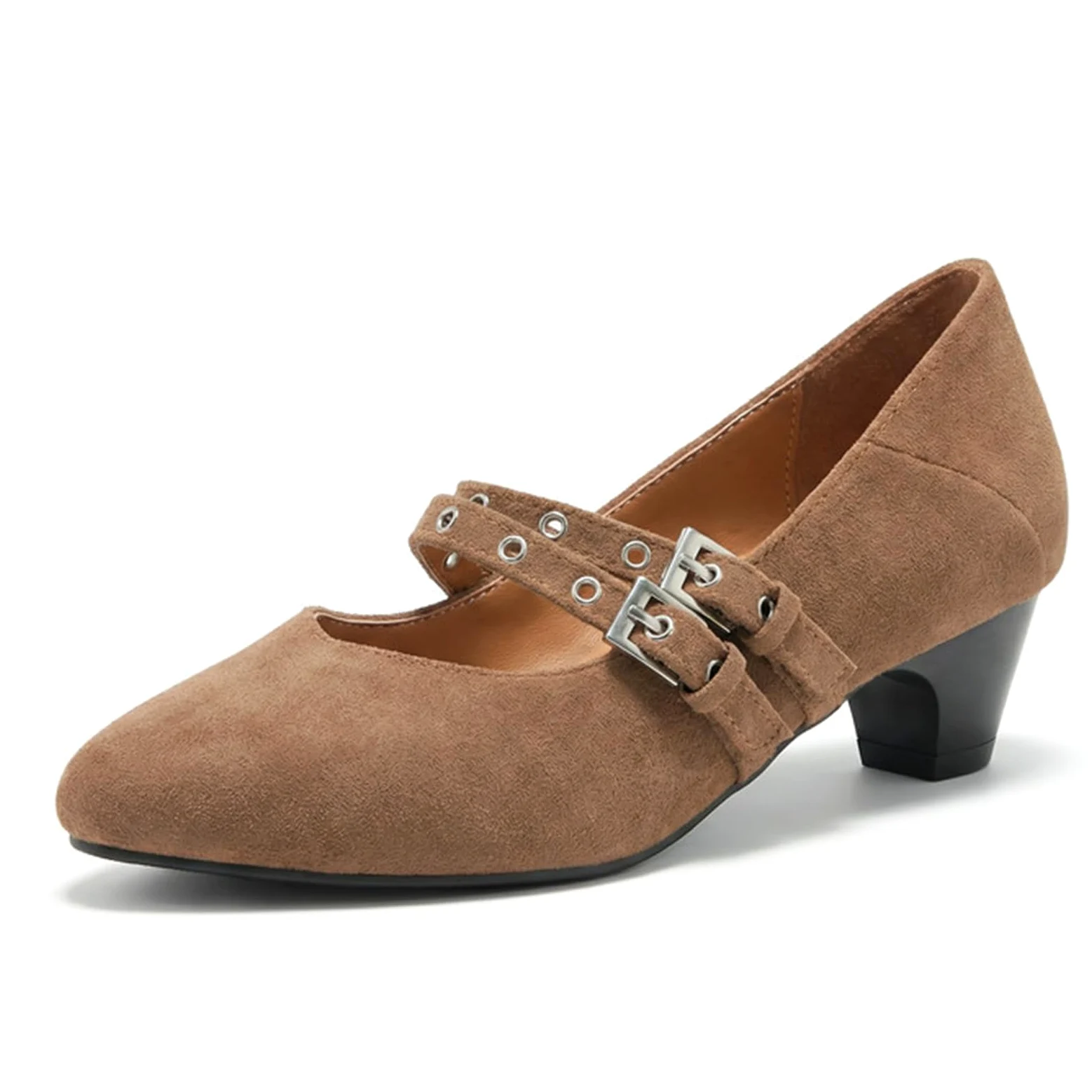 Czółenka Mary Jane Zamsz Podwójny Pasek Klamra Ostry nosek Średni Obcas Damskie Eleganckie Buty Do Pracy