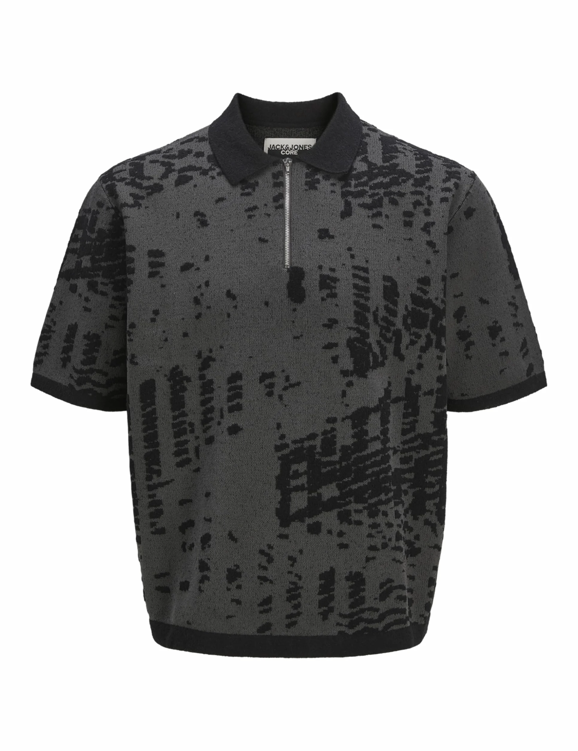 Jcolloyd Knit Ss żakardowa bluza polo z zamkiem błyskawicznym, asfaltowy, L