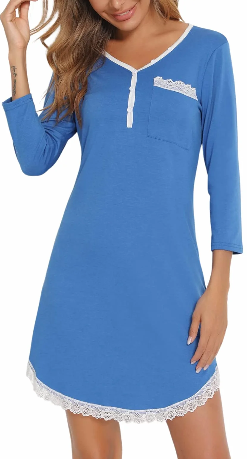 koszule nocne damskie bawełniane koronki nocne krótki t-shirt nocny piżama codzienna dekolt w serek seksowna ciążowa karmienie piersią wygodny top