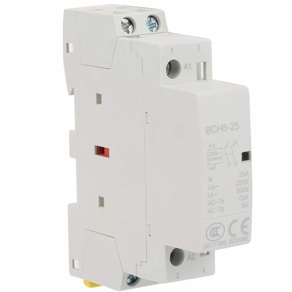 Stycznik prądu zmiennego, 2P 2NO Normalnie otwarty Stycznik prądu zmiennego na szynę DIN dla 25A 220V/230V 50/60HZ do zastosowań domowych