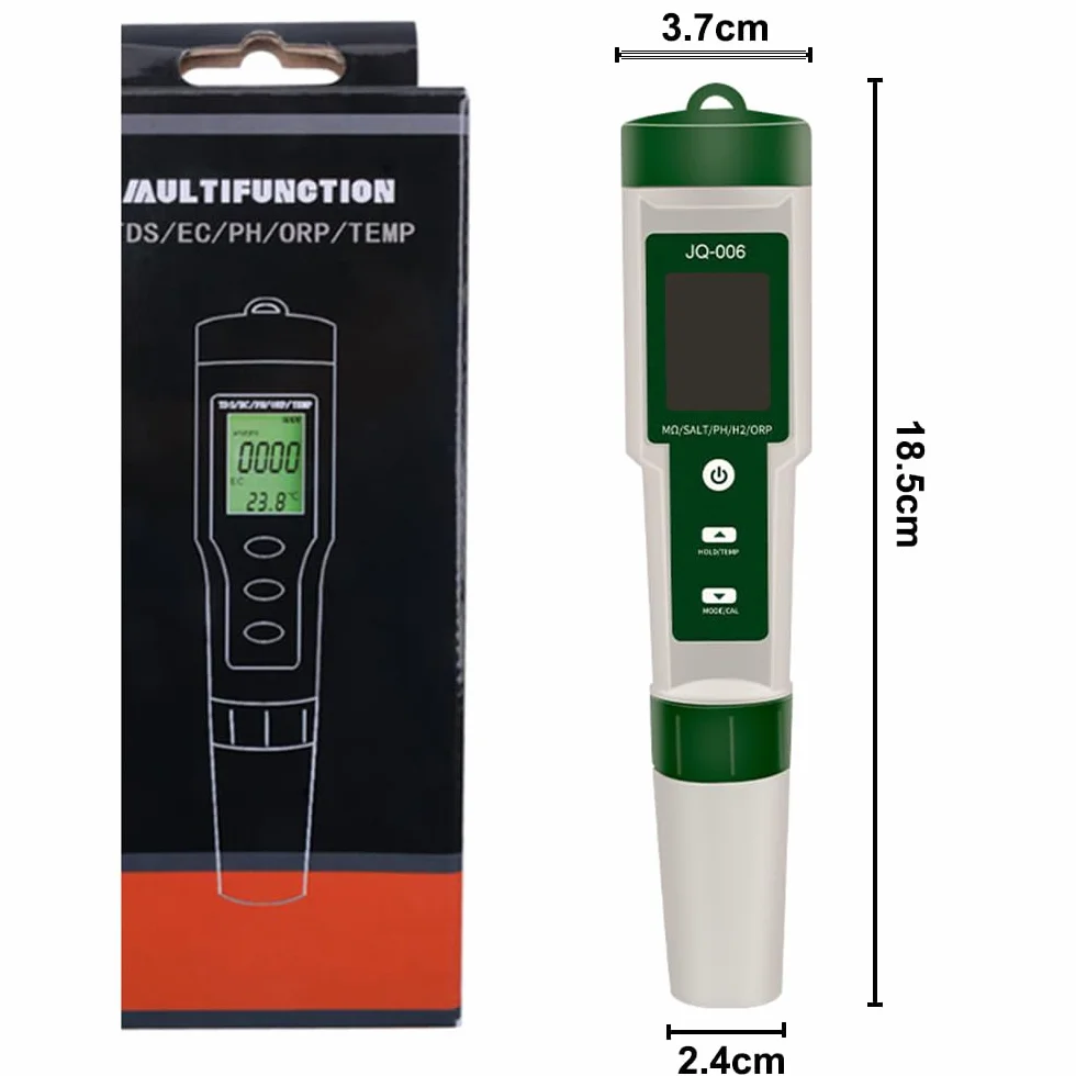 OBEST Cyfrowy miernik pH do basenu 10 w 1, PH/TDS/S.G/EC/zasolenie/MΩ/H2/OPR/płodność/Temp miernik soli z wyświetlaczem LCD do wody pitnej, basenu, spa lub laboratorium