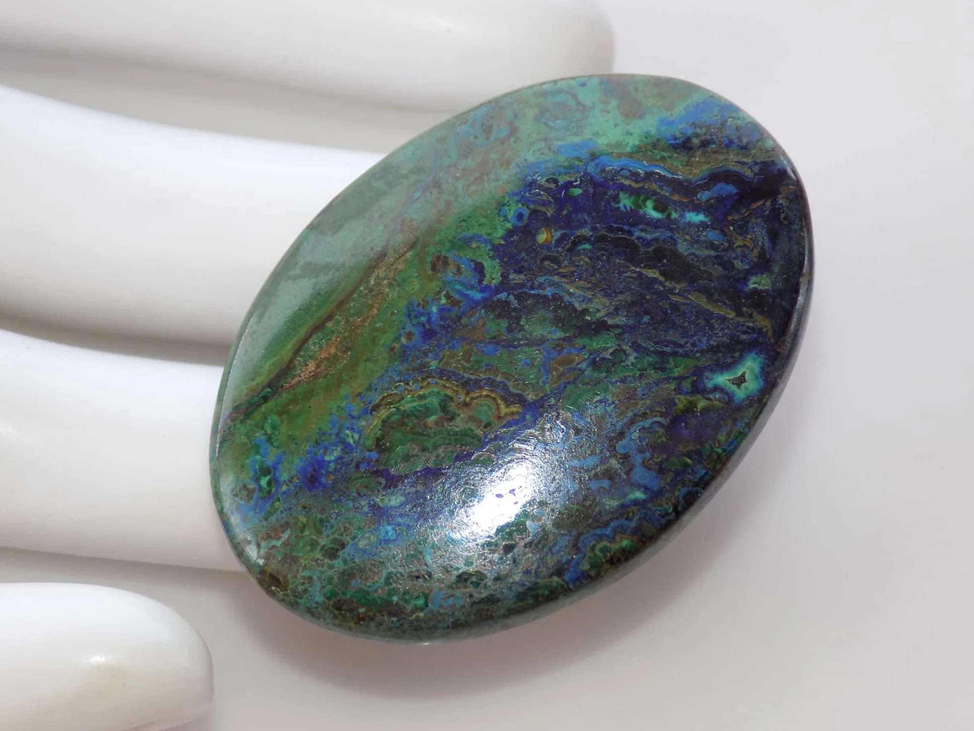Zielony niebieski azuryt kamień szlachetny, naturalny rzadki kaboszon azurytowy, 55 karatów. owalny kształt 41 x 29 x 5 mm OCN-591, 41x29x5mm, kamień szlachetny, azurit
