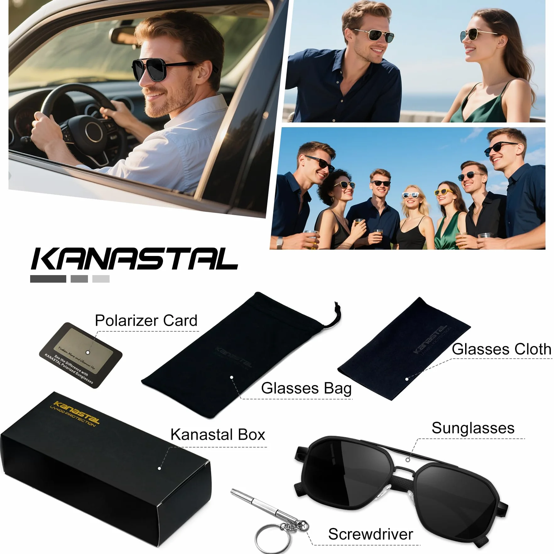KANASTAL Okulary przeciwsłoneczne Spolaryzowane UV400 Metalowe Ramki