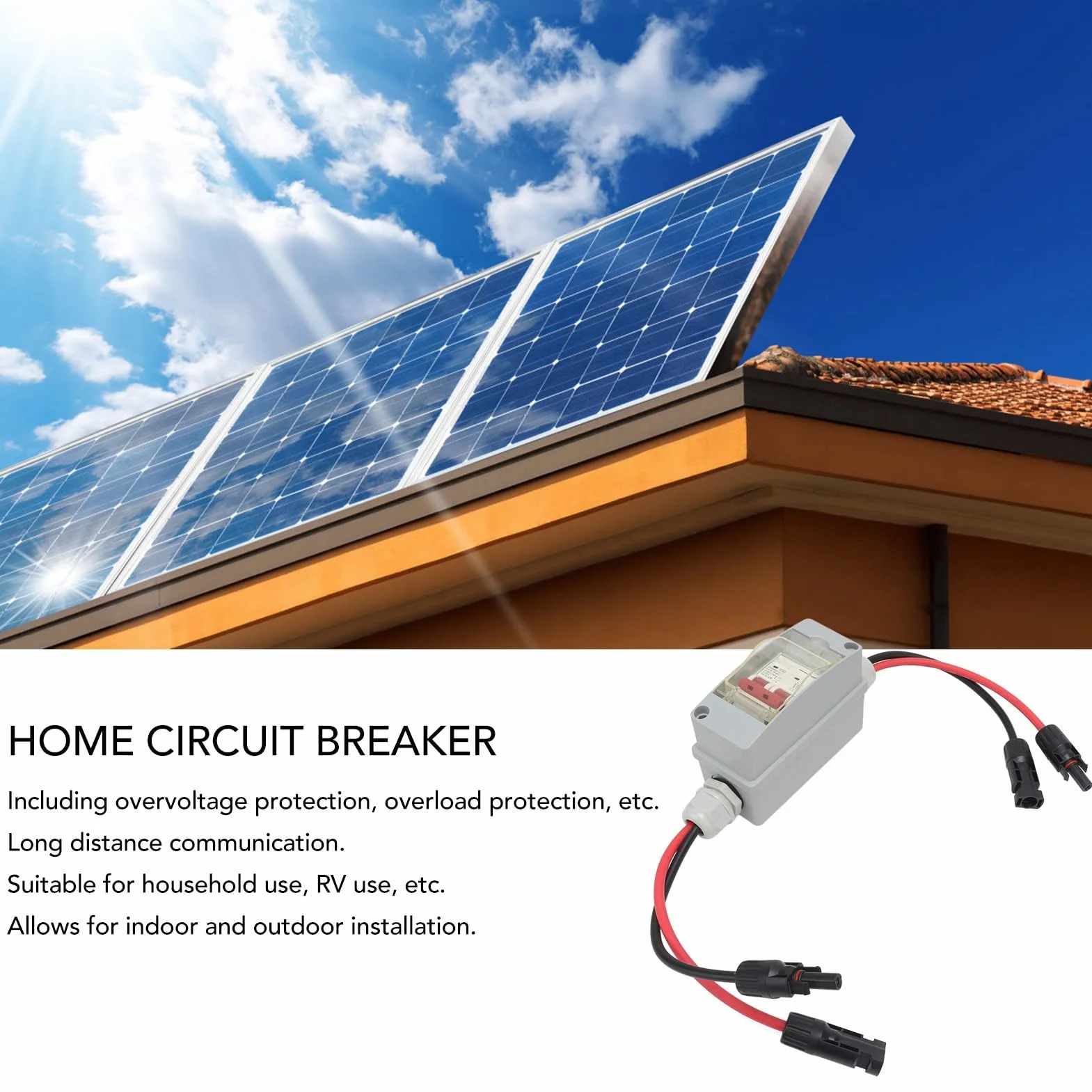 Mini Wyłącznik Instalacyjny, 32A 500V DC Rozłącznik, MCB 2P Solar Power Sink Przełączanie Obciążenia Przełącznik Powietrza ze skrzynką rozdzielczą IP65 (Z kablem i złączem PV)