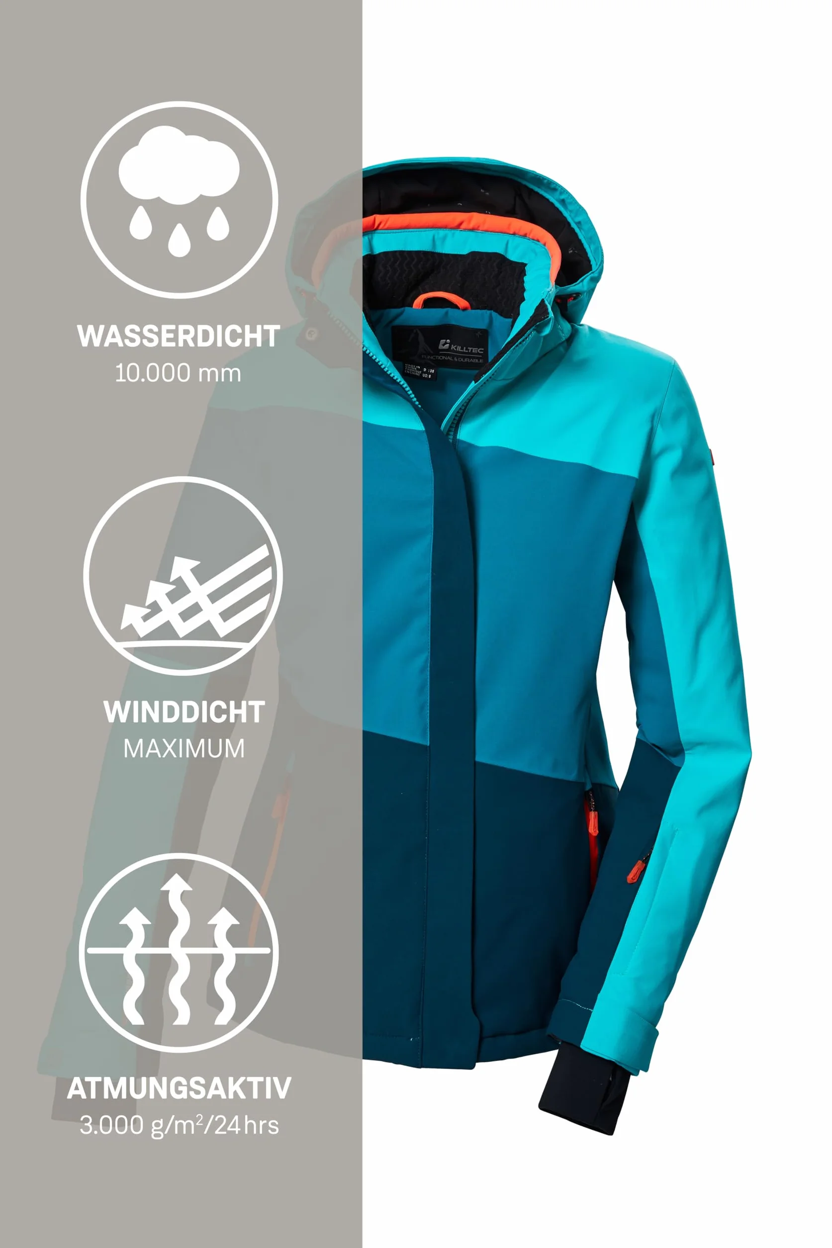 Killtec Kurtka narciarska/kurtka funkcyjna z odpinanym kapturem i łapaczem śniegu Kobiety Ksw 67 Wmn Ski Jckt
