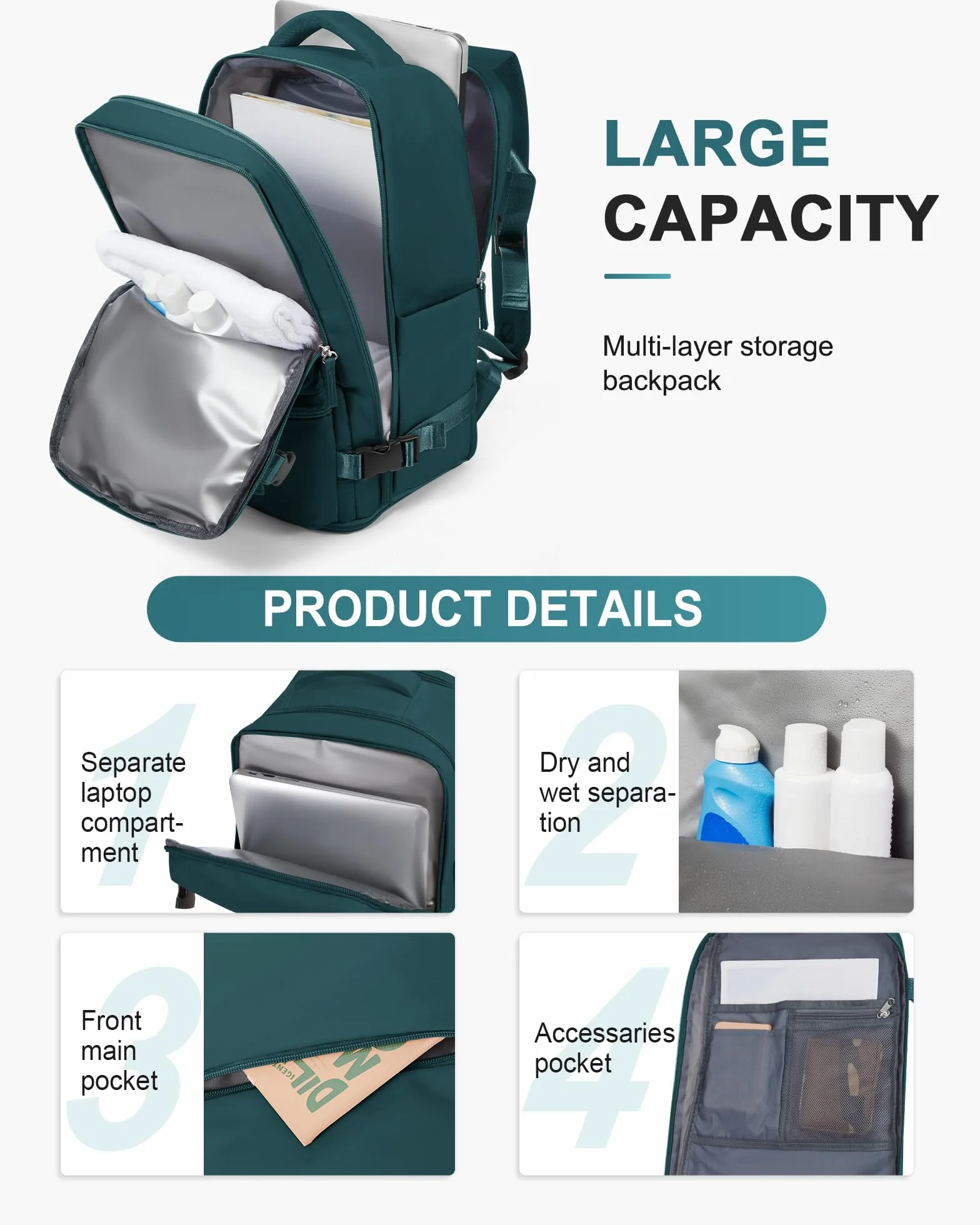Bagaż podręczny Plecak 40x30x20 do podróży Ryanair, bagaż podręczny pod siedzeniem, torba podróżna do samolotu, wodoodporny plecak codzienny turystyczny,G3-Pawi niebieski