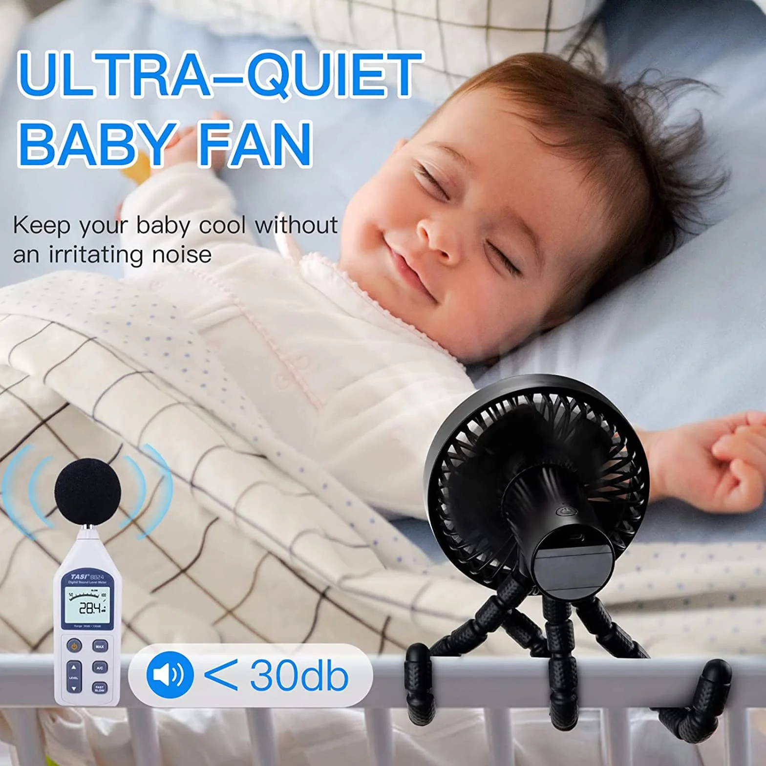 Wentylator do wózka dziecięcego, ładowalny, przenośny, klips do wózka z elastycznym statywem, 3 prędkości, mini wentylatory buggy, chłodzenie, 1800 mAh, zasilany baterią, ręczny wentylator