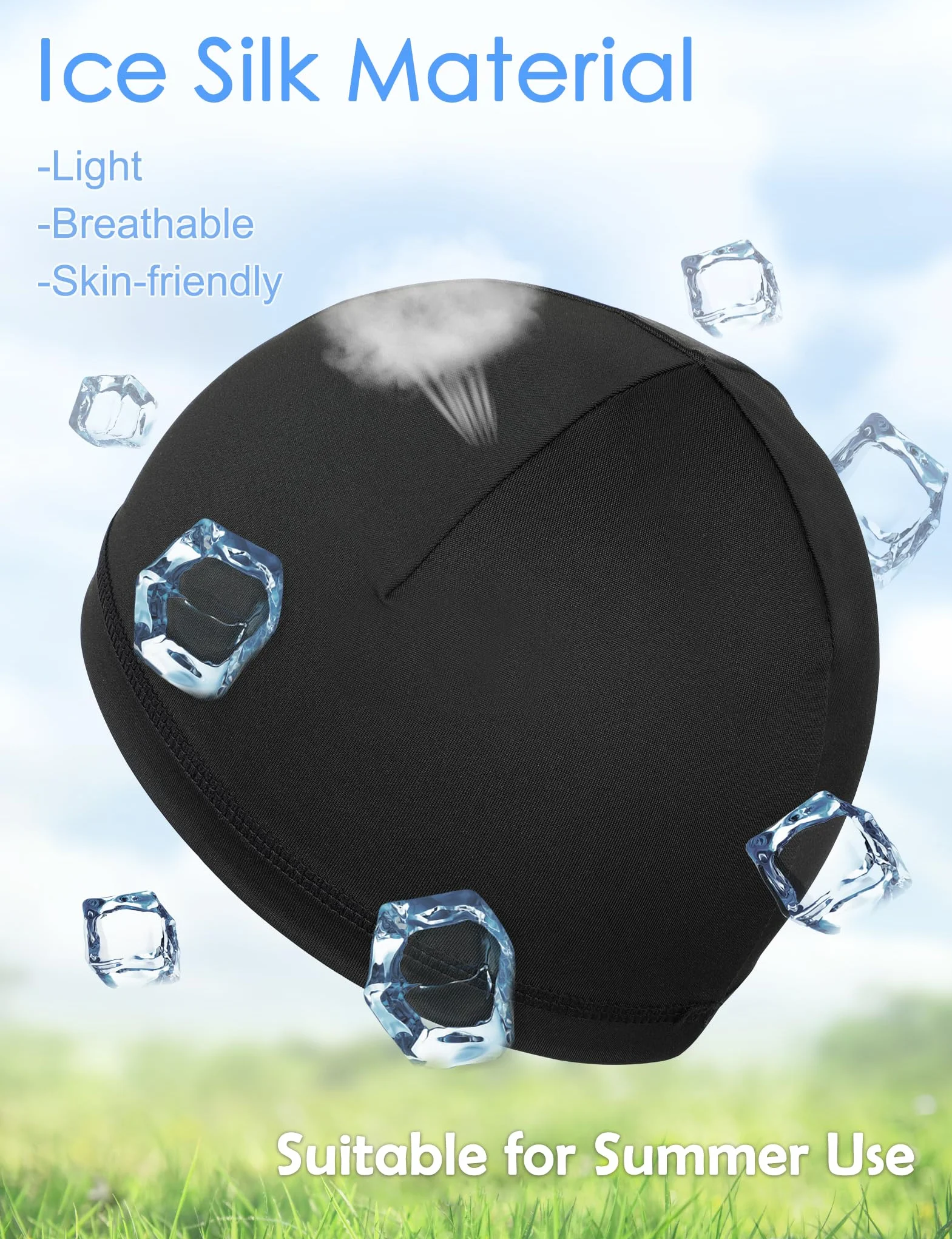 Becellen 3 szt. Letnia czapka dla dzieci, lodowy jedwab czapka rowerowa czarna elastyczna czapka rowerowa oddychająca unisex czapka beanie dla chłopców i dziewcząt, Czarny (Black), rozmiar uniwersalny