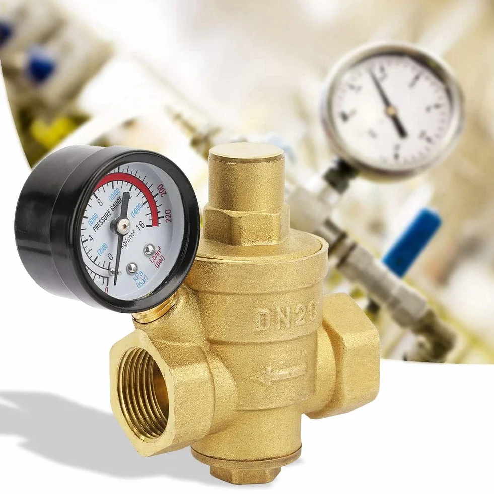 Regulator Ciśnienia Wody, Typ Tłokowy DN20 Regulowany Mosiężny Regulator Ciśnienia Wody z Miernikiem Manometrycznym do Domu Zawór Redukcyjny Ciśnienia Wody w Budynkach Mieszkalnych