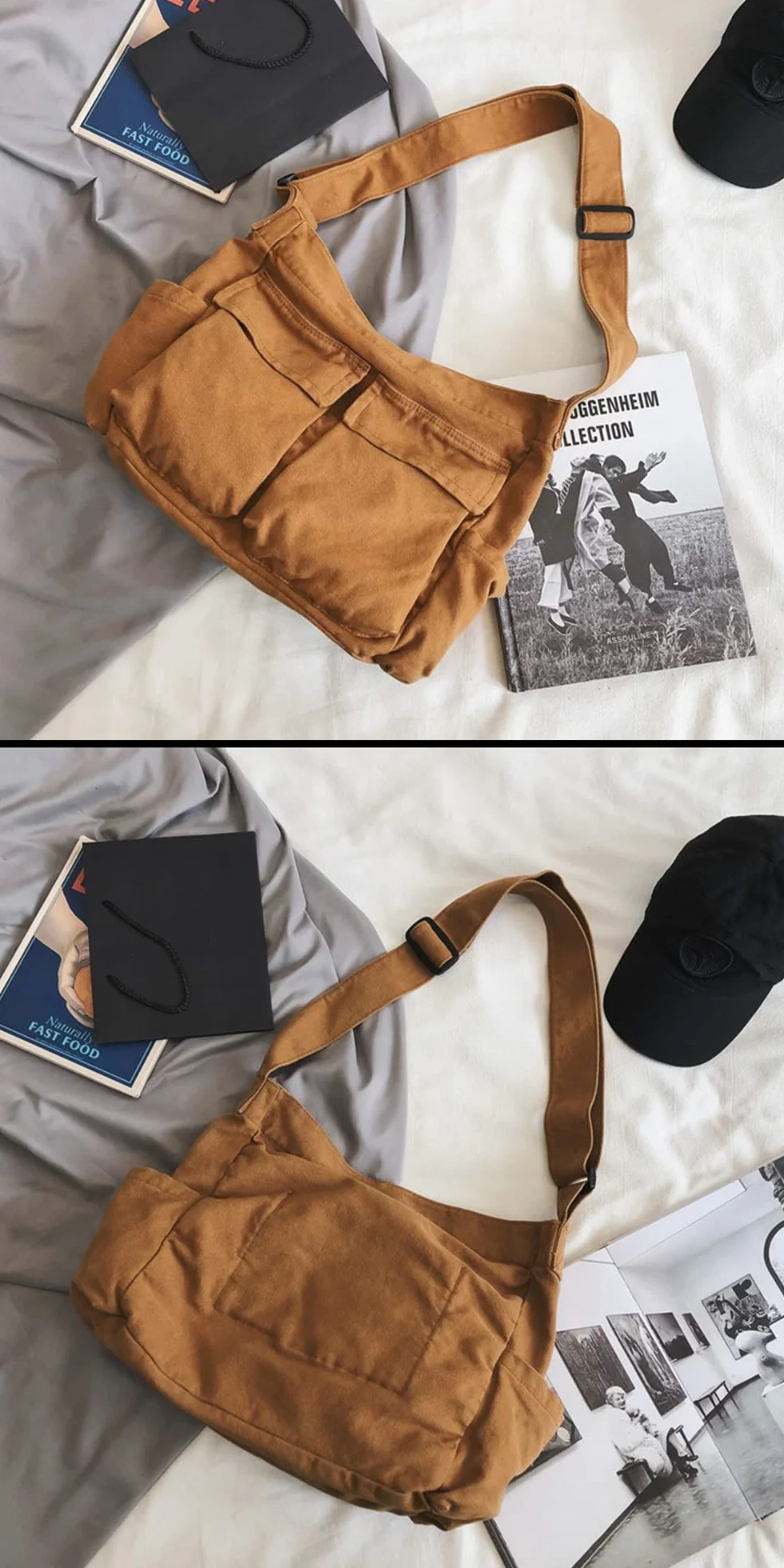 HUALEENA płócienna torba crossbody dla kobiet, duże torby kurierskie, podróżna torba na ramię, wiele kieszeni, ZIELONY, Large