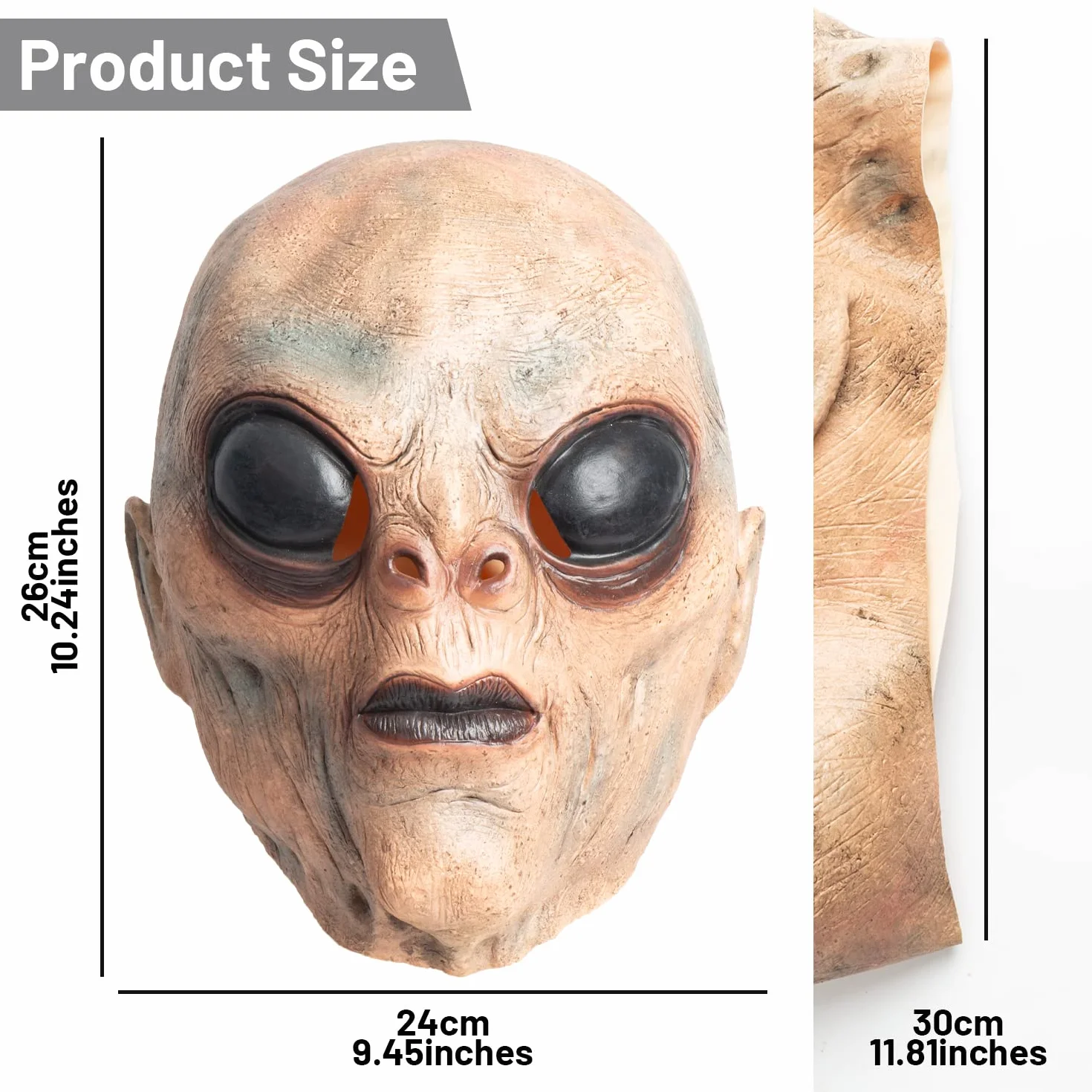 CreepyParty Alien maska ET przerażająca lateksowa maska na całą głowę, straszne maski z horroru, na Halloween, karnawał, imprezę kostiumową