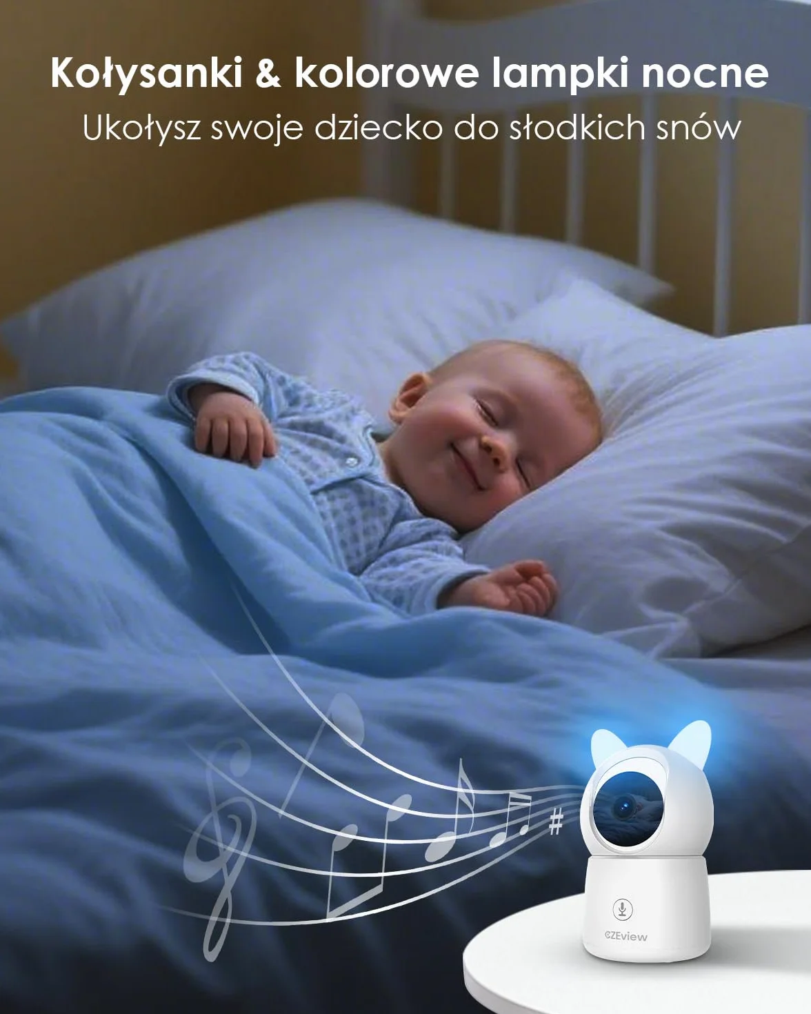CZEview Elektroniczna niania 5,5" z kamerą i aplikacją, 2 K HD, lampka nocna, noktowizor, WLAN, wideo, elektroniczna niania, muzyka, wykrywanie ruchu, hałasu i temperatury (Biały)