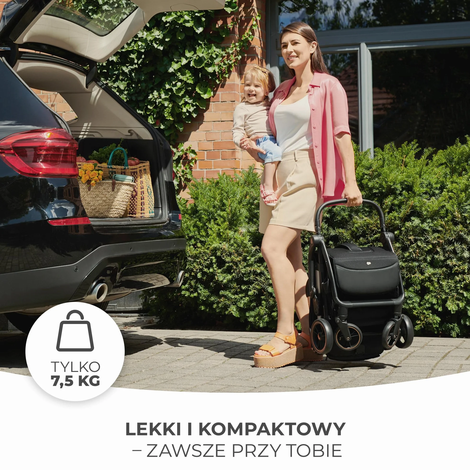 Kinderkraft APINO Lekka Spacerówka, Wózek dziecięcy, Idealny na podróż, AUTO FOLDING, Składany, Kompaktowy, Lekki, Tylko 7,5kg, Wodoodporna budka, Regulacja oparcia, obciążenie do 24kg, Szary