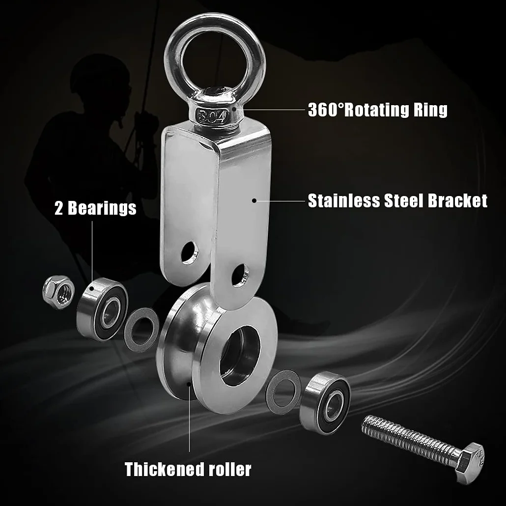 Herbst Rolka zwrotna z łożyskiem kulkowym, linka stalowa ze stali nierdzewnej, do linek fitness rusztowania, nośność 250 kg (34 mm, 4 szt.)