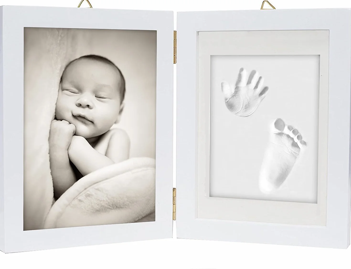 Chuckle - Ramka na zdjęcia z gliny i dłoni dziecka, zestaw pamiątkowy - prezent na Dzień Matki, nowa mama i rodzice, noworodki, baby shower, przyjęcie i dekoracja pokoju dziecięcego - biała