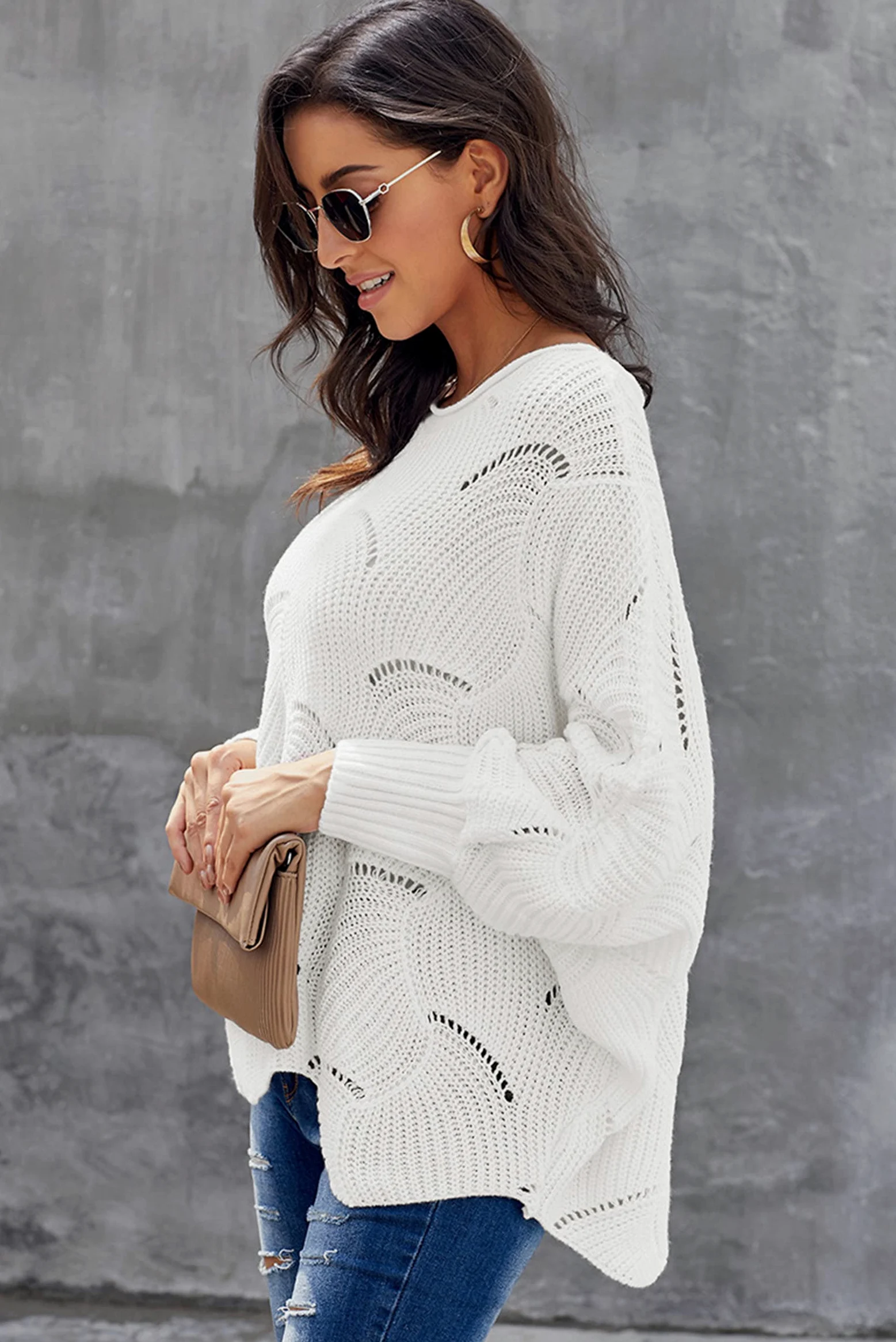 Damski sweter z nietoperzem, sweter z odkrytymi ramionami, sweter dla kobiet, luźny sweter, koszulki z długim rękawem, swetry, bluzki, dzianina, z wycięciami, dzianina