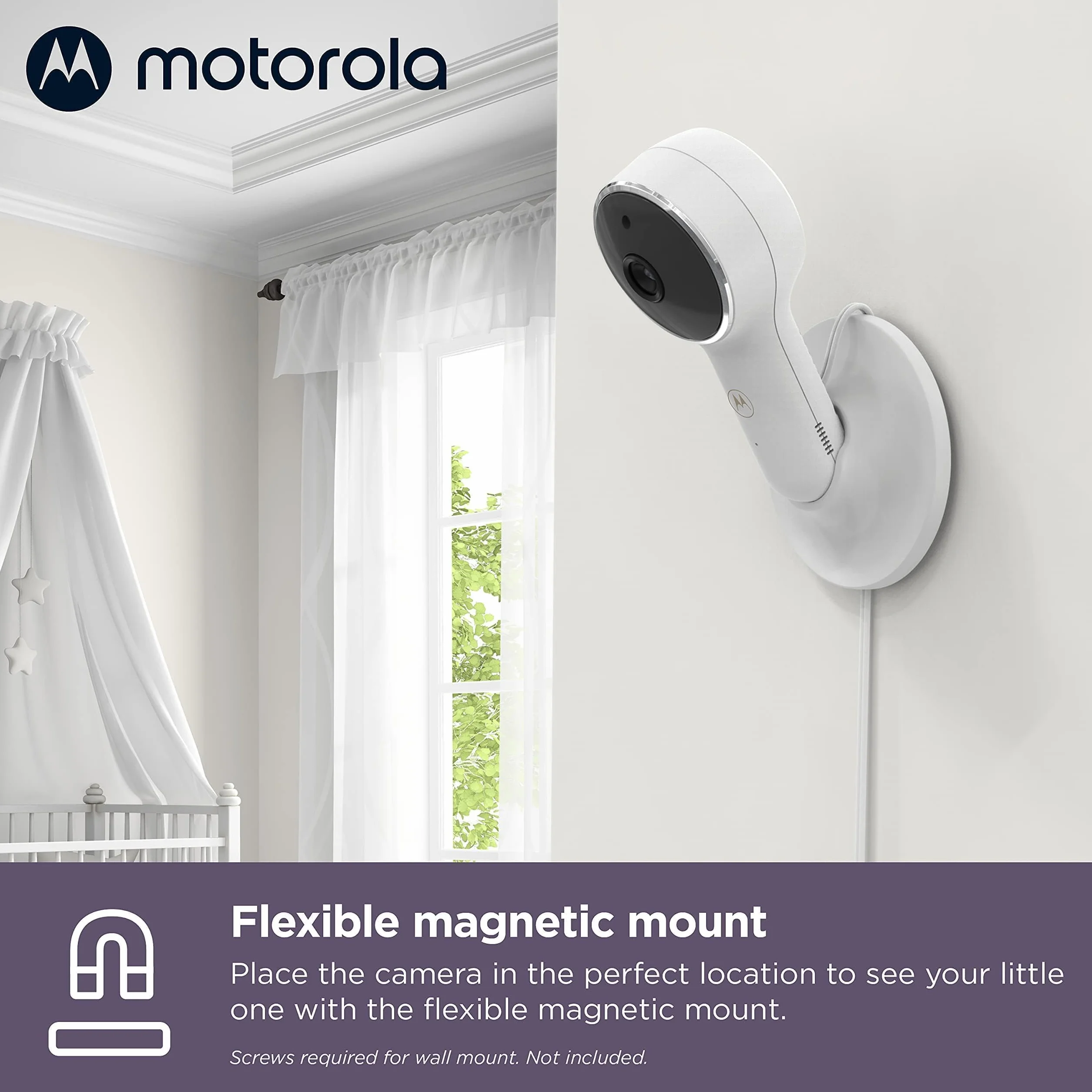 Motorola Nursery Elektroniczna niania VM64 – 4,3" WiFi Video Monitor dla niemowląt z kamerą – aplikacja na smartfon, uchwyt magnetyczny, duży zasięg, 2-drożne audio, zoom cyfrowy, temperatura