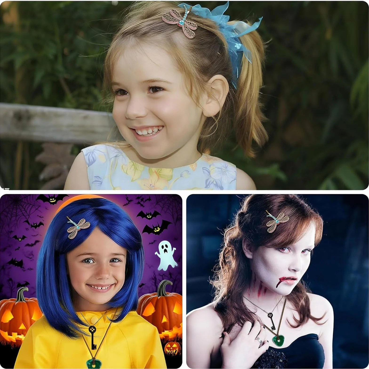 Zestaw biżuterii do kostiumu, naszyjnik z guzikami i oczkami, ważka, klips do cosplay, biżuteria na Halloween i rekwizyty filmowe, prezent dla fanów