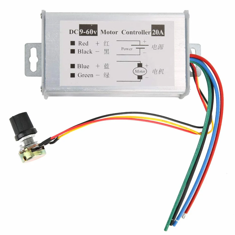 ViaGasaFamido 1200 W DC9-60V 0-20A Sterownik Prędkości Silnika, Przełącznik Sterowania PWM Przepływ Regulacji Linearna prędkość Potencjometru z Metalowym Obudowy dla Silnika Prądu Stałego