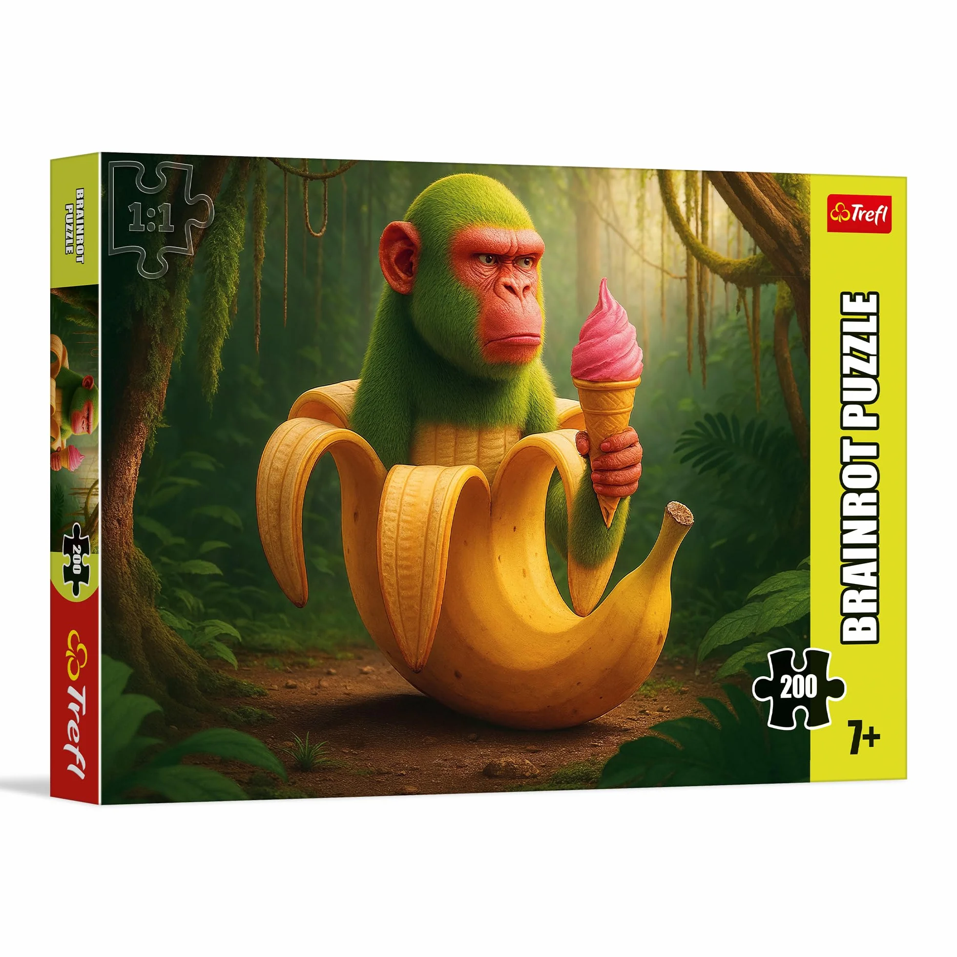 Trefl - BrainRots, Banan z Niespodzianką - Puzzle 200 Elementów - Kolorowa Układanka Surrealistycznego Uniwersum, dla Dzieci od 7 lat