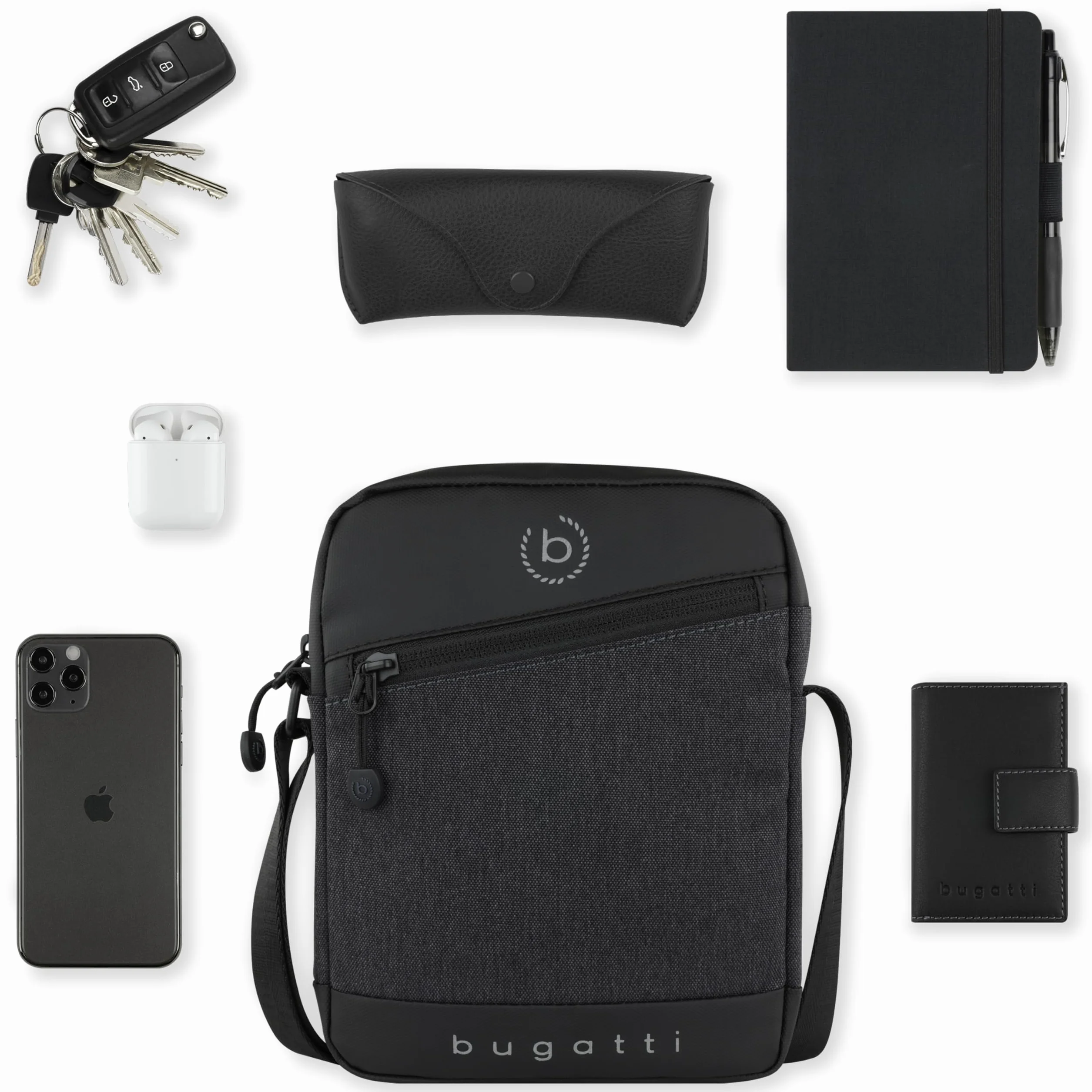 bugatti Universum torba na ramię dla mężczyzn z przegrodą – mała torba crossbody – Czarna