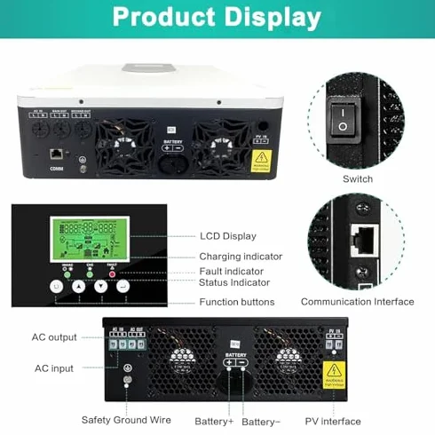 Hybrydowy falownik solarny (1,0-10,2 kW), 12 V 24 V 48 V czysta fala sinusoidalna, hybrydowy falownik ładowarka off-grid, wyświetlacz LCD, kontroler ładowania słonecznego MPPT 40/80/120/160A, DC24V
