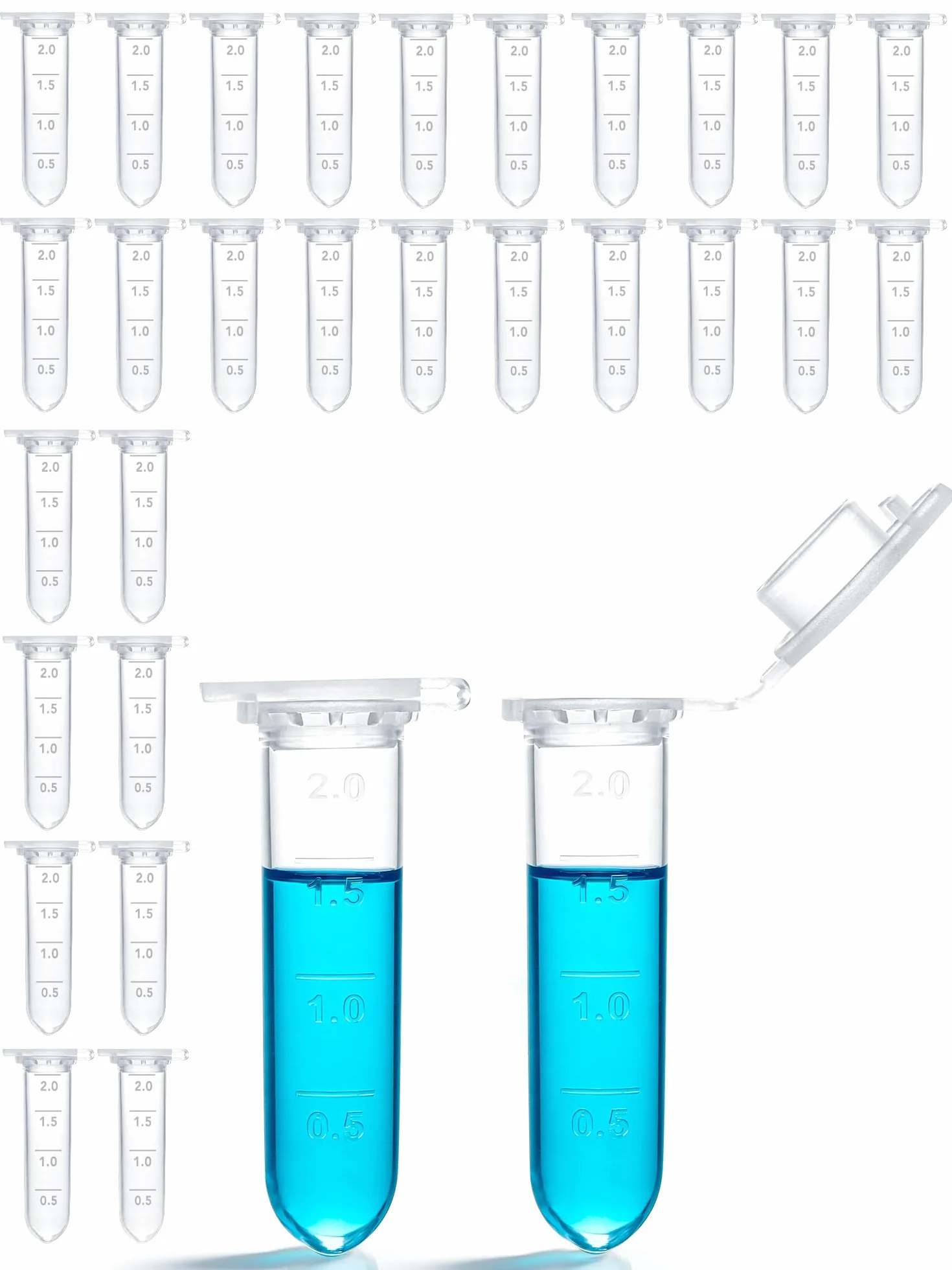 30 sztuk probówek 2 ml, plastikowe rurki wirówkowe z tworzywa sztucznego, naczynia reakcyjne, stożkowe rurki mikrowirówkowe, przezroczyste kapsułki, puste do laboratorium, próbek