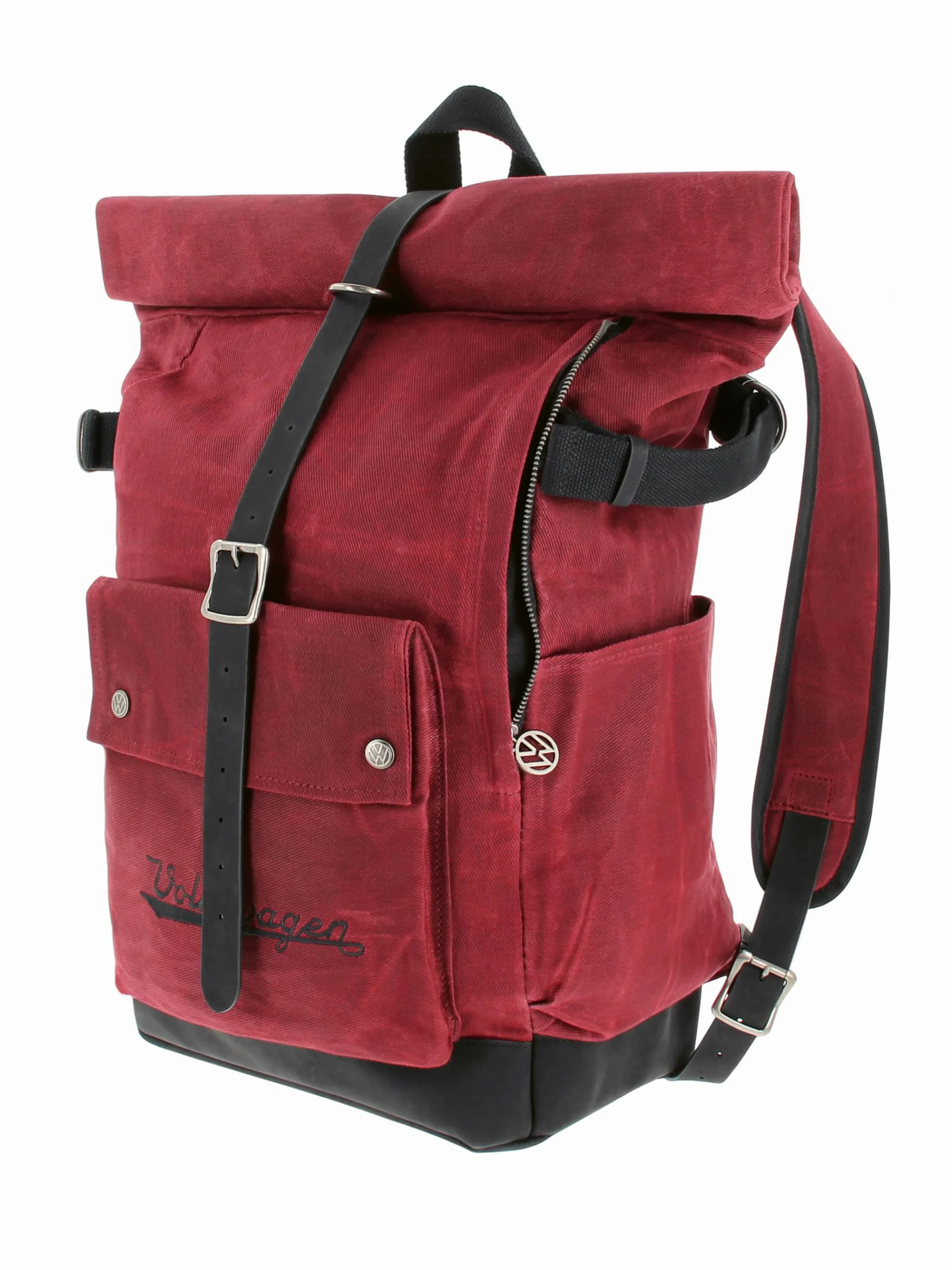 BRISA VW Collection – Rolltop Outdoor plecak podróżny, turystyczny, dla mężczyzn i kobiet, czerwony, 50 x 29 x 19 cm, vintage