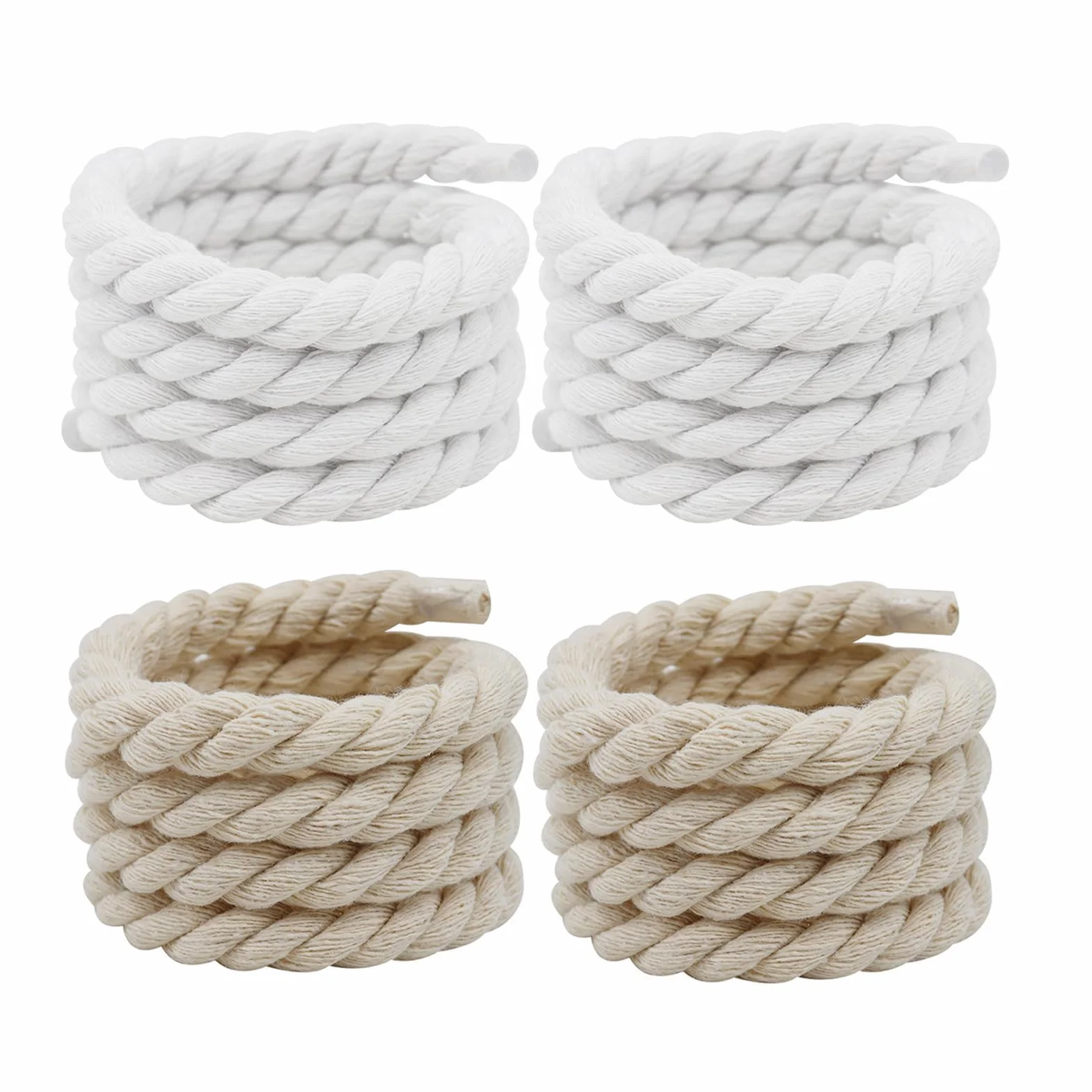 Rope Laces, 2 pary szerokich, okrągłych sznurowadeł sznurowanych do butów sportowych - 2 pary wysokiej jakości okrągłych sznurowadeł z bawełny - biały i beżowy - 160 cm, biały beżowy, 150