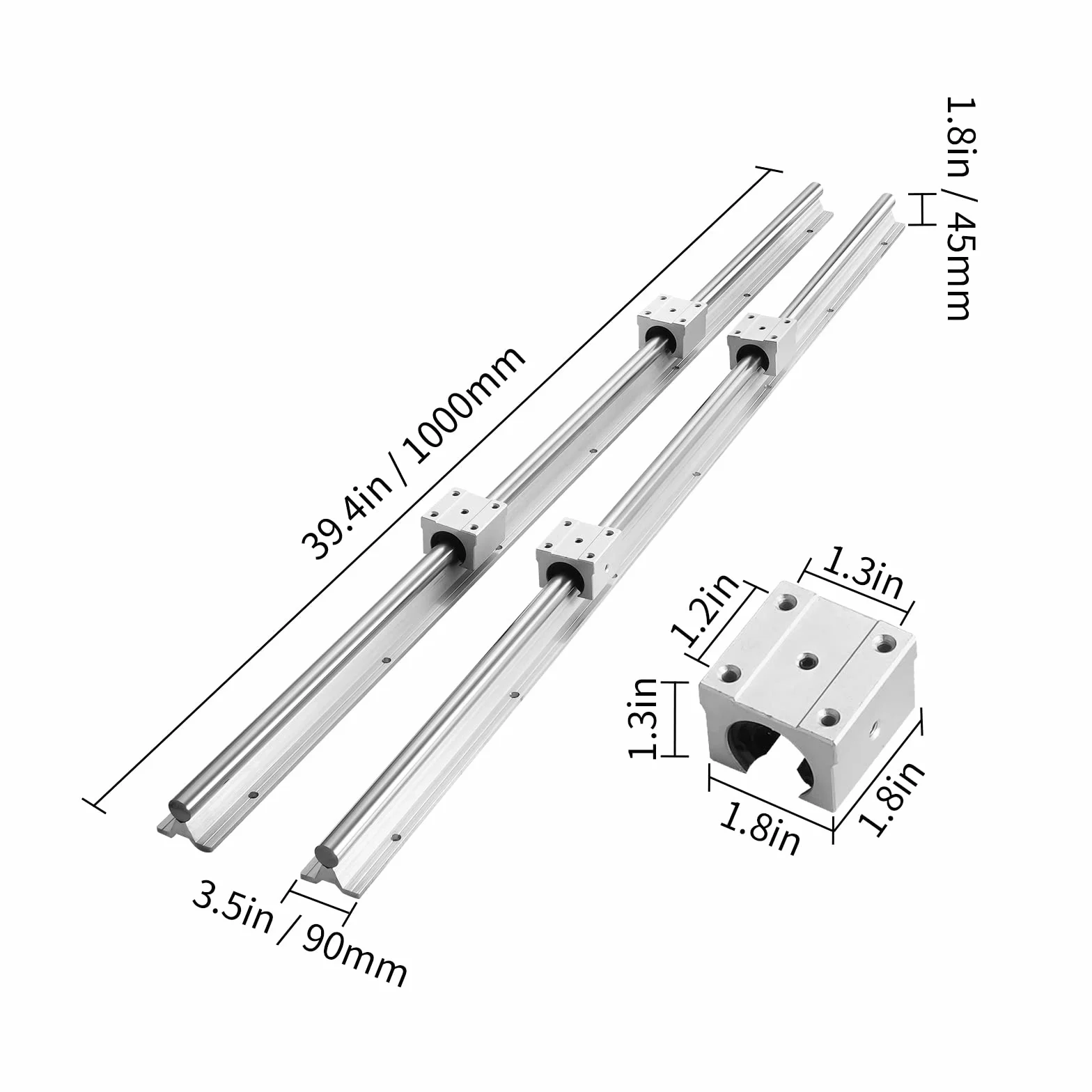 VEVOR Prowadnica liniowa 2 szt. SBR16-1000 mm stal węglowa aluminiowa szyna prowadząca z 4 blokami ślizgowymi SBR16UU, łożysko liniowe, blok łożyskowy, części CNC do frezarki/tokarki 3D