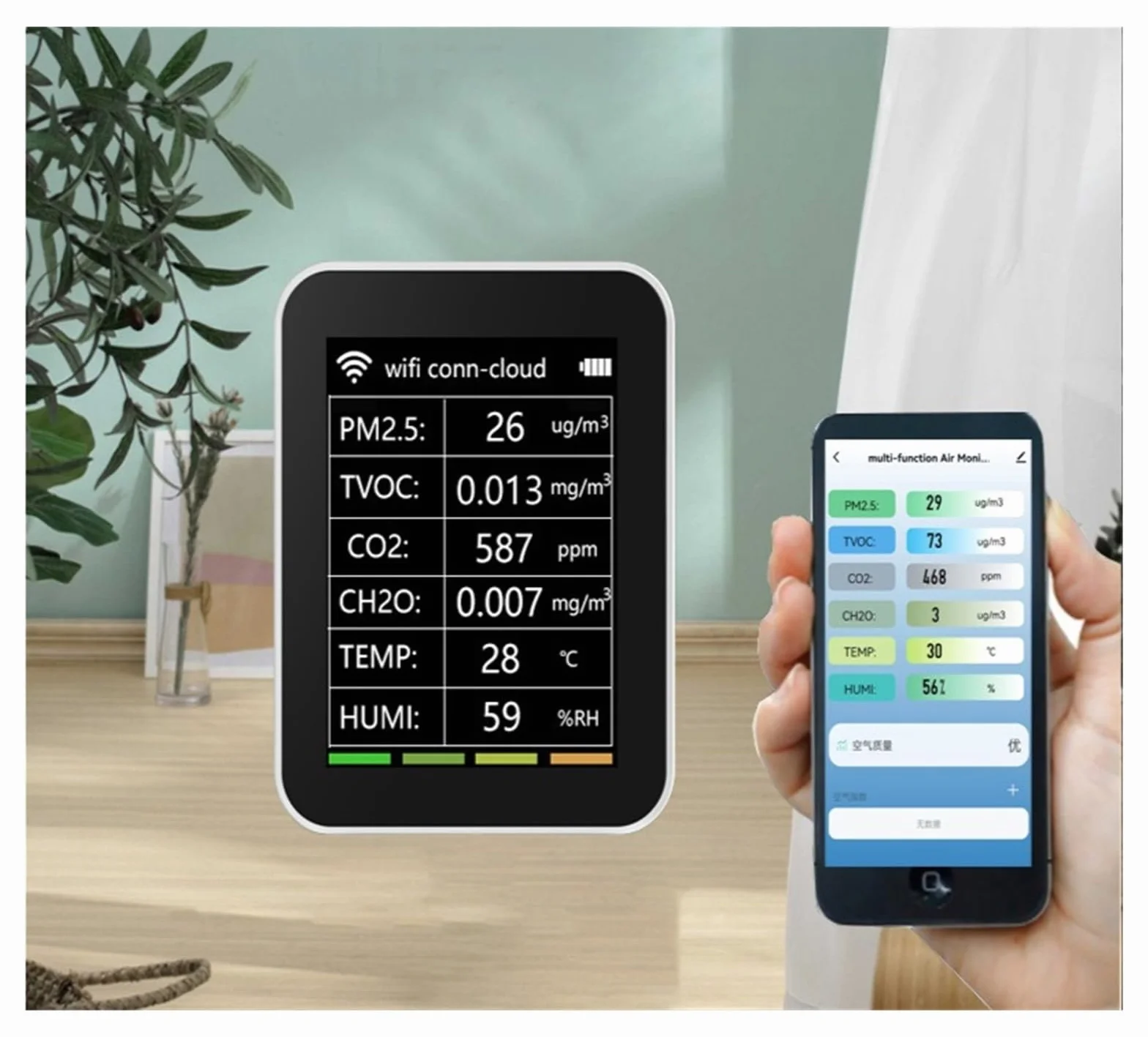 Monitor jakości powietrza w pomieszczeniach, 6 w 1 detektor ści powietrza Tuya Tester CO2 PM2.5 TVOC CO2 CH2O Monitor formaldehydu wyświetlacz TFT czujnik CO2 miernik analizator dla domu, biura i szko