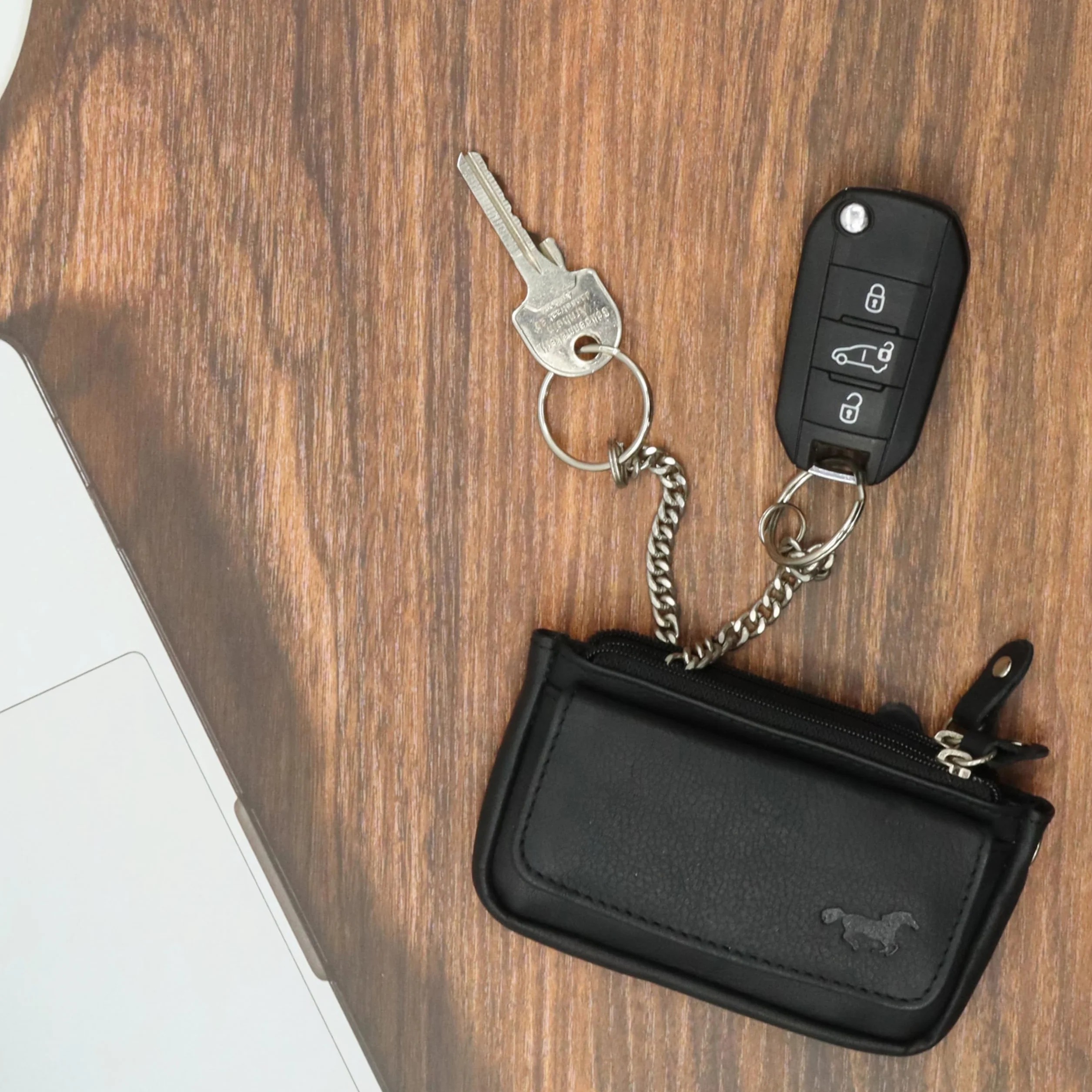 Safekeepers Skórzane etui na klucze mała kieszeń z zamkiem błyskawicznym Cognac Brown