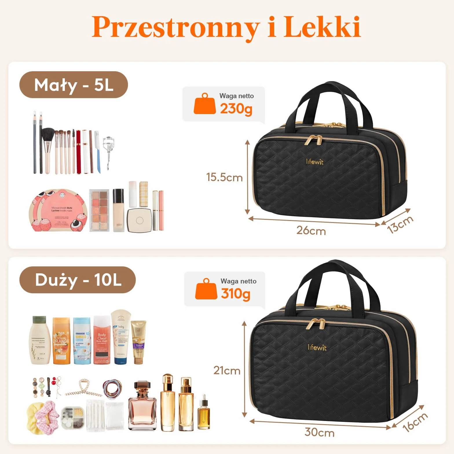 Lifewit Kosmetyczka Damska, Organizer na Kosmetyki Podróżne, Przezroczysta Kosmetyczka na Kosmetyki Pełnowymiarowe, Niezbędne w Podróży Pojemniki do Pielęgnacji Skóry, 10L, Czarny