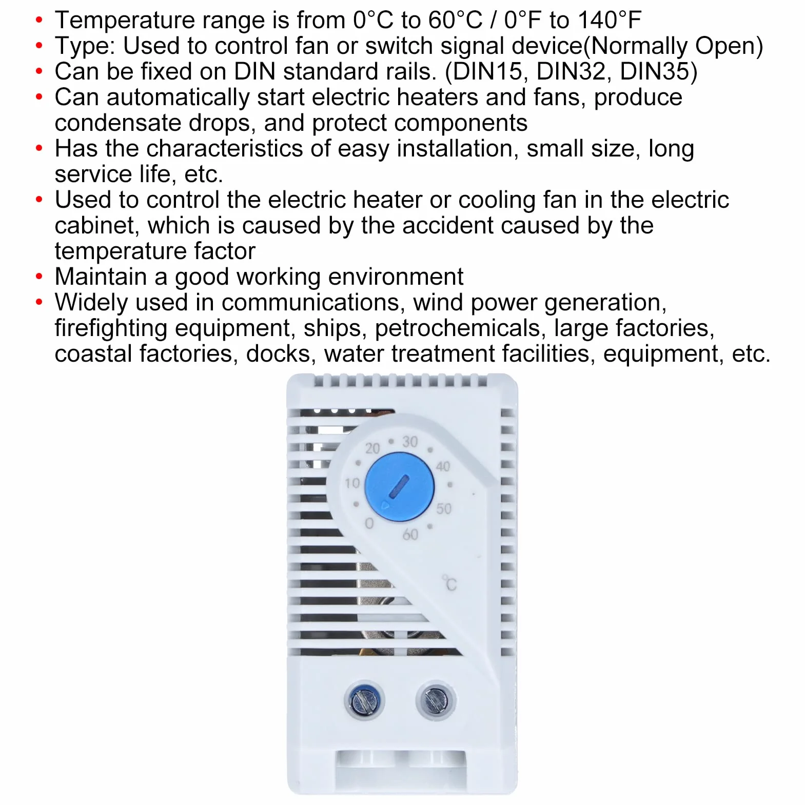 ViaGasaFamido 011 Mechaniczny Termostat Bimetaliczny Przełącznik Temperatury Termostatyczny Kontroler do Wentylatora Chłodzenia Grzejnika Elektrycznego