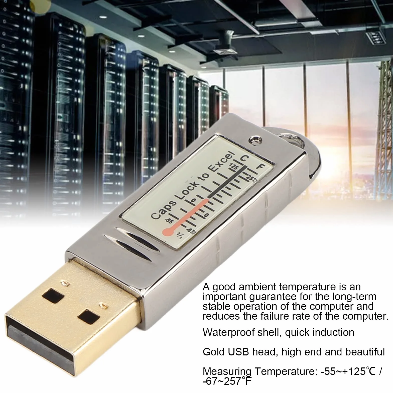 Termometr USB, Wodoodporny Rejestrator Temperatury z Czujnikiem Temperatury Alarm Górnego Dolnego Limitu Temperatury do Laptopa PC -67~257℉